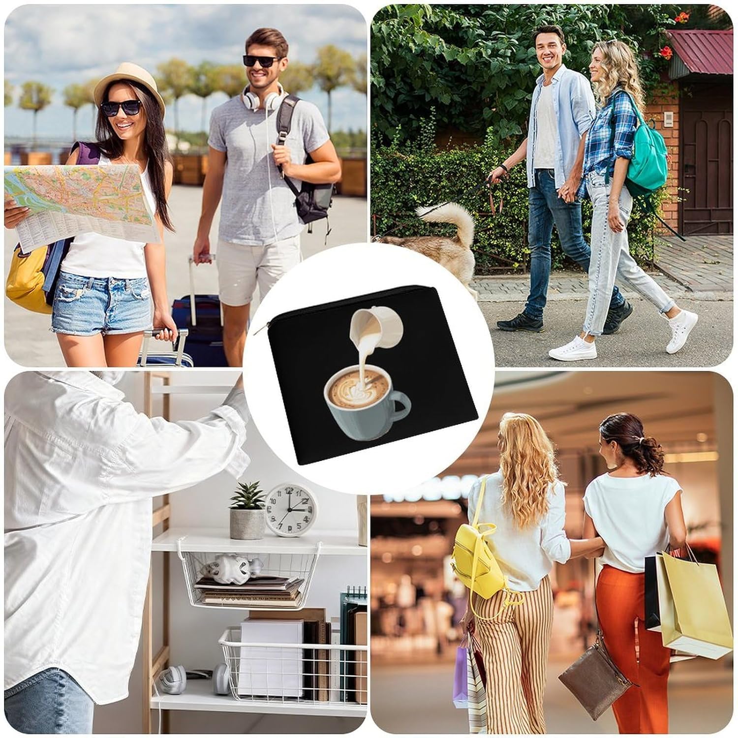 Coffee Prints Makeup Bag Cute Cosmetic Bags Toiletry Pouch Organizer Travel - Image 3