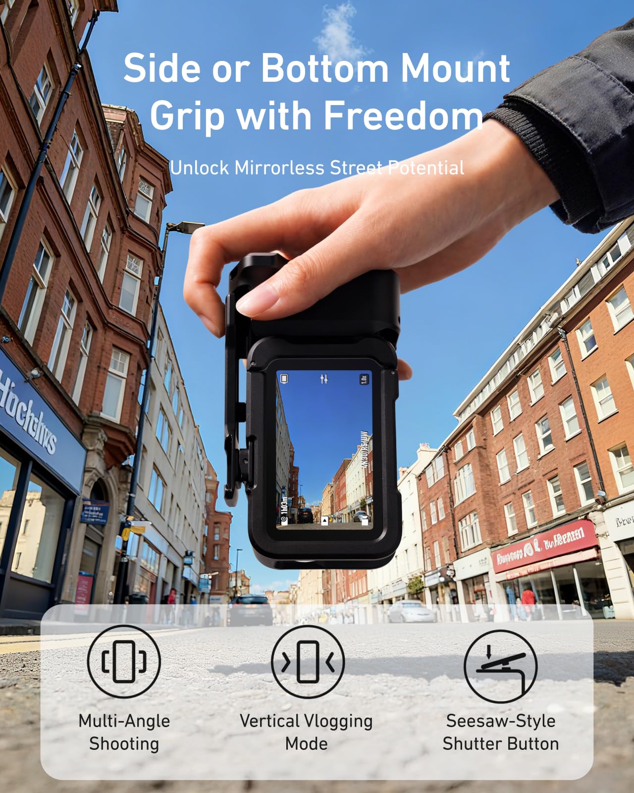 TELESIN Zestaw Street Grip do DJI Action 6 z metalową klatką króliczka | Uchwyt na aparat z konstrukcją kołyskową | Obudowa ze stopu aluminium | Backup Gniazdo na kartę TF |