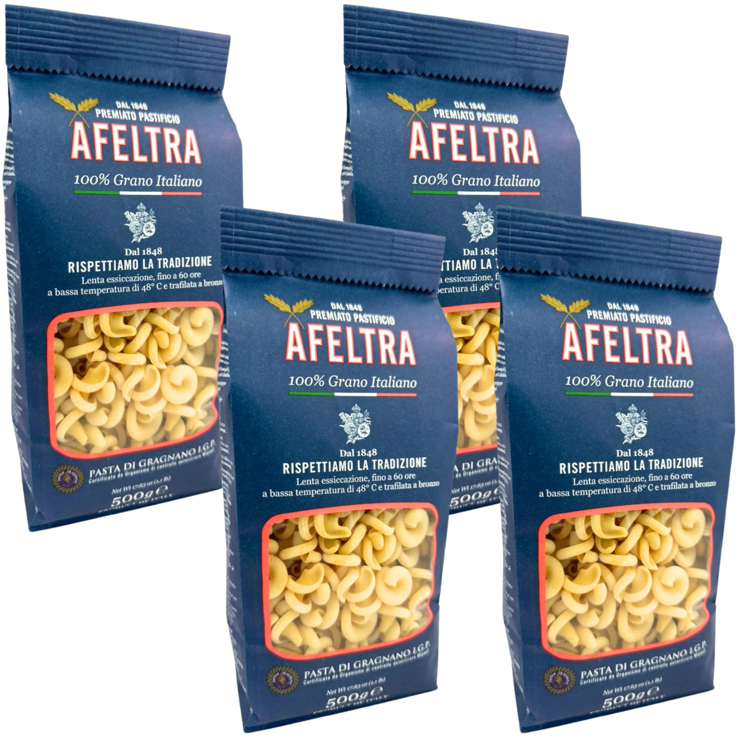 Afeltra Vesuvio Pasta from Italy 17.6 oz. (500g)(Pack of 4) Pasta di Gragnano IGP - Torchio - Vesuvio - Authentic Italian - Noodles from Durum Wheat Semolina
