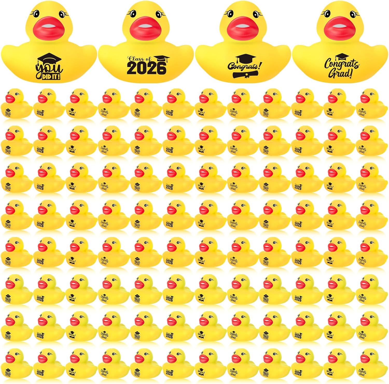 MiniInflat 100 Pcs Class of 2026 Graduation Rubber Ducks Bulk 2026 Congrats Grad Assorted Rubber Ducks Mini Graduation Pool Ducky Toys for Classroom Exchange Gifts