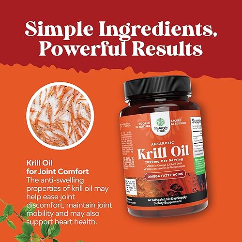 Miniatura 5 de Aceite de krill antártico de 2000 mg cápsulas blandas por porción, suplemento de aceite de krill Omega 3 con EPA DHA y astaxantina para
