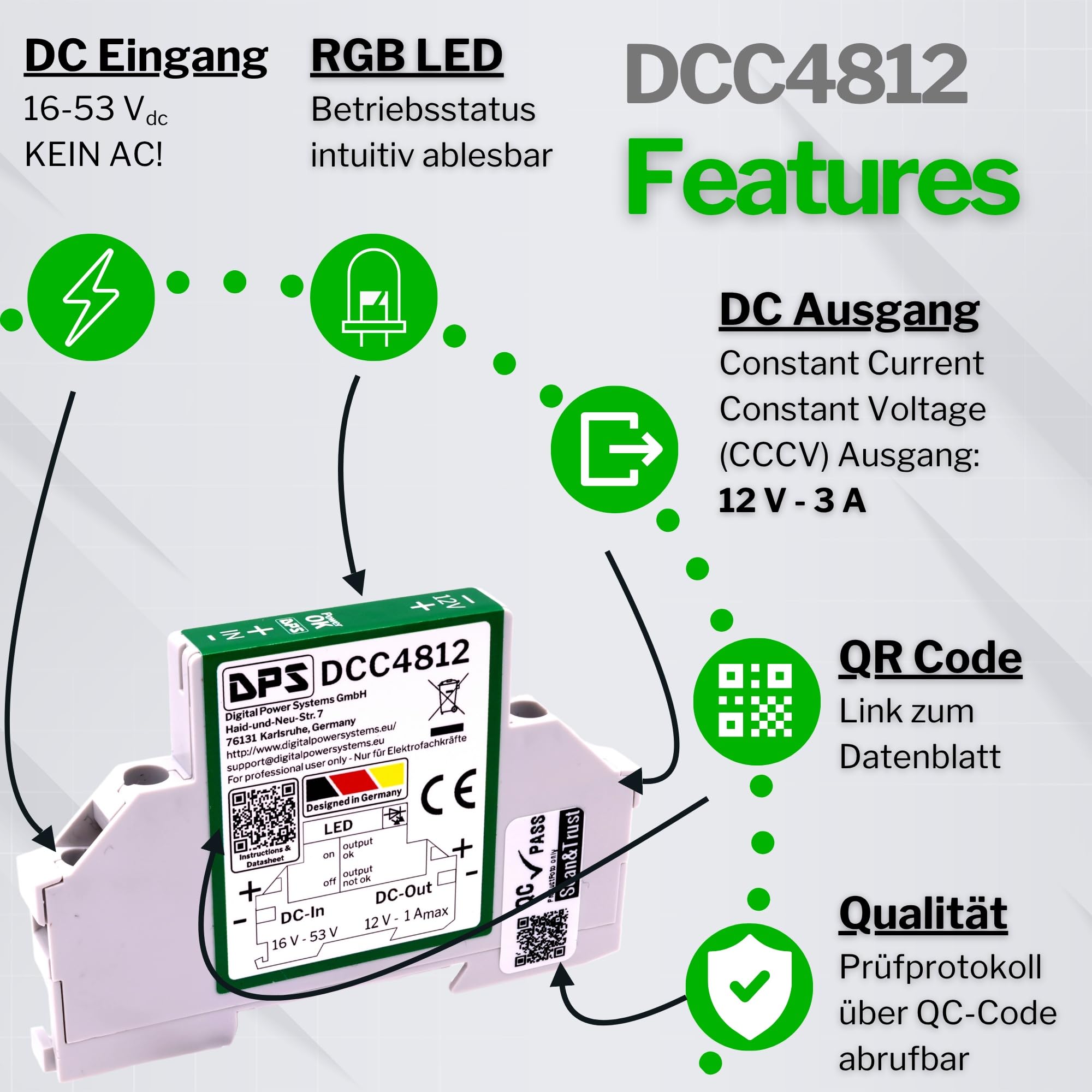 DPS - Convertitore DC 12Vout 1A 48Vin DIN Rail ultra sottile 8,8 mm Buck Step Down (DCC4812)