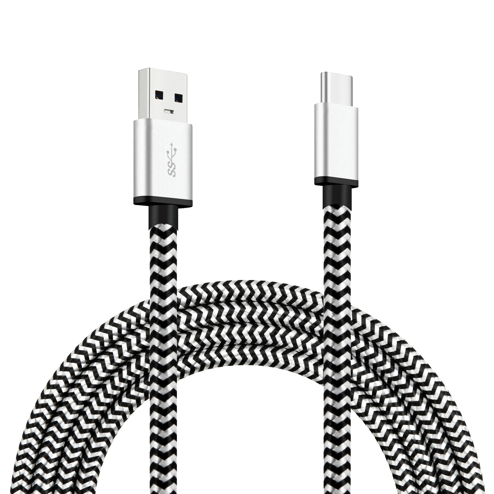 Cell-Stuff Black Braided 3 FT Charging Cable for CAT S48C Smartphone and Similar Type-C USB Compatible Cell Phones