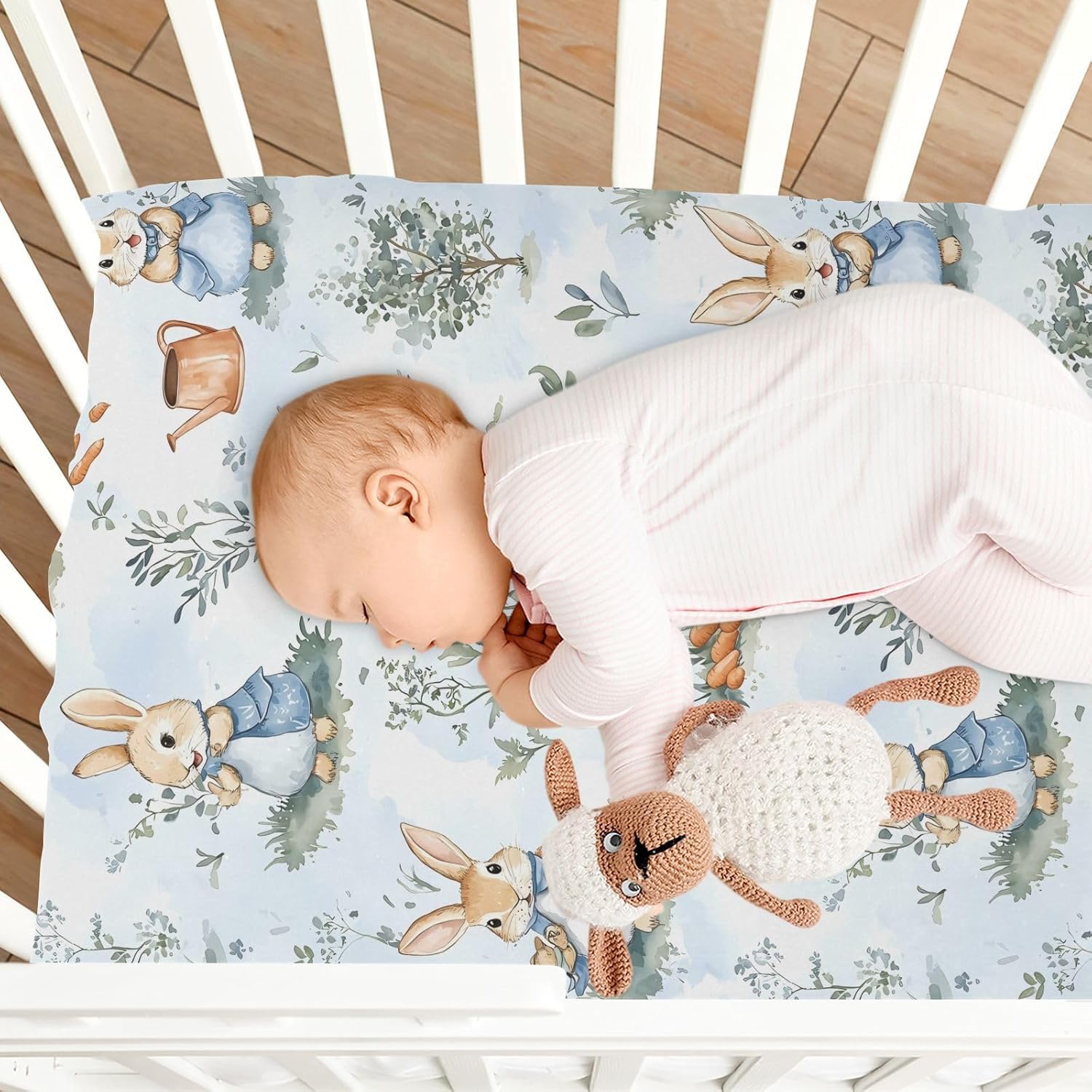 Crib Sheets for Boys Peter Bunny Friend Toddler Baby Girl for Crib,Neutral Mini Cribs Sheet Fitted,Cot Mattress 52 * 28 * 9In