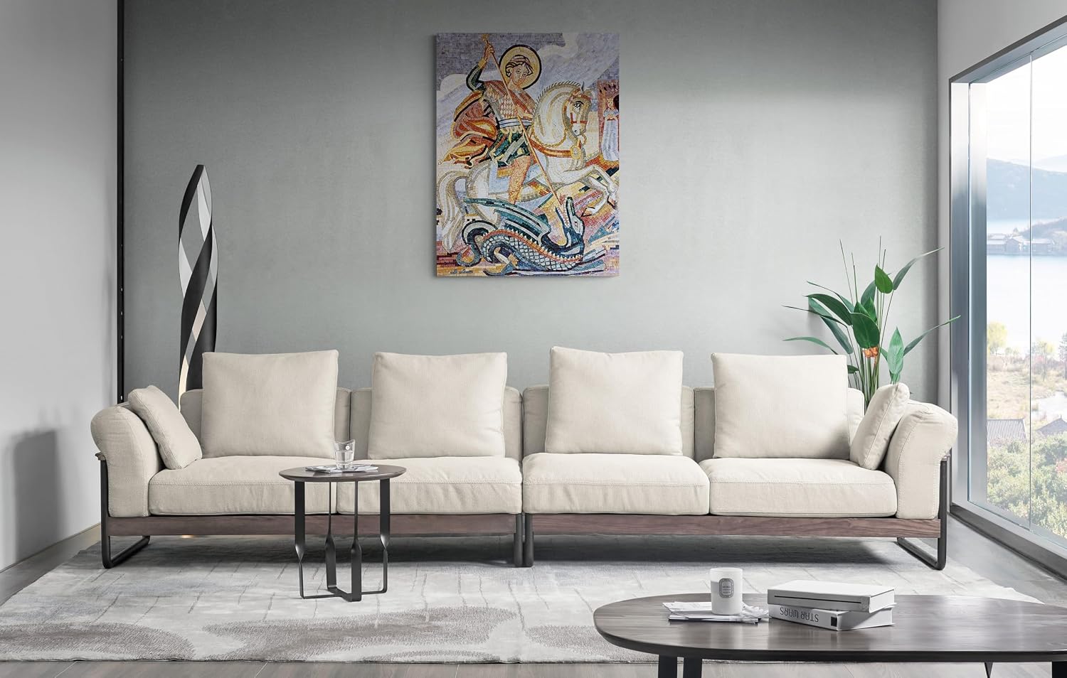 Saint George Mosaic Mural Artwork | Amazing Custom Mosaic | Marble Mosaics By Mosaics Lab | Handcrafted Marble | This Masterpiece Is Great As Wall Art | Perfect For Any Office, Living Room.