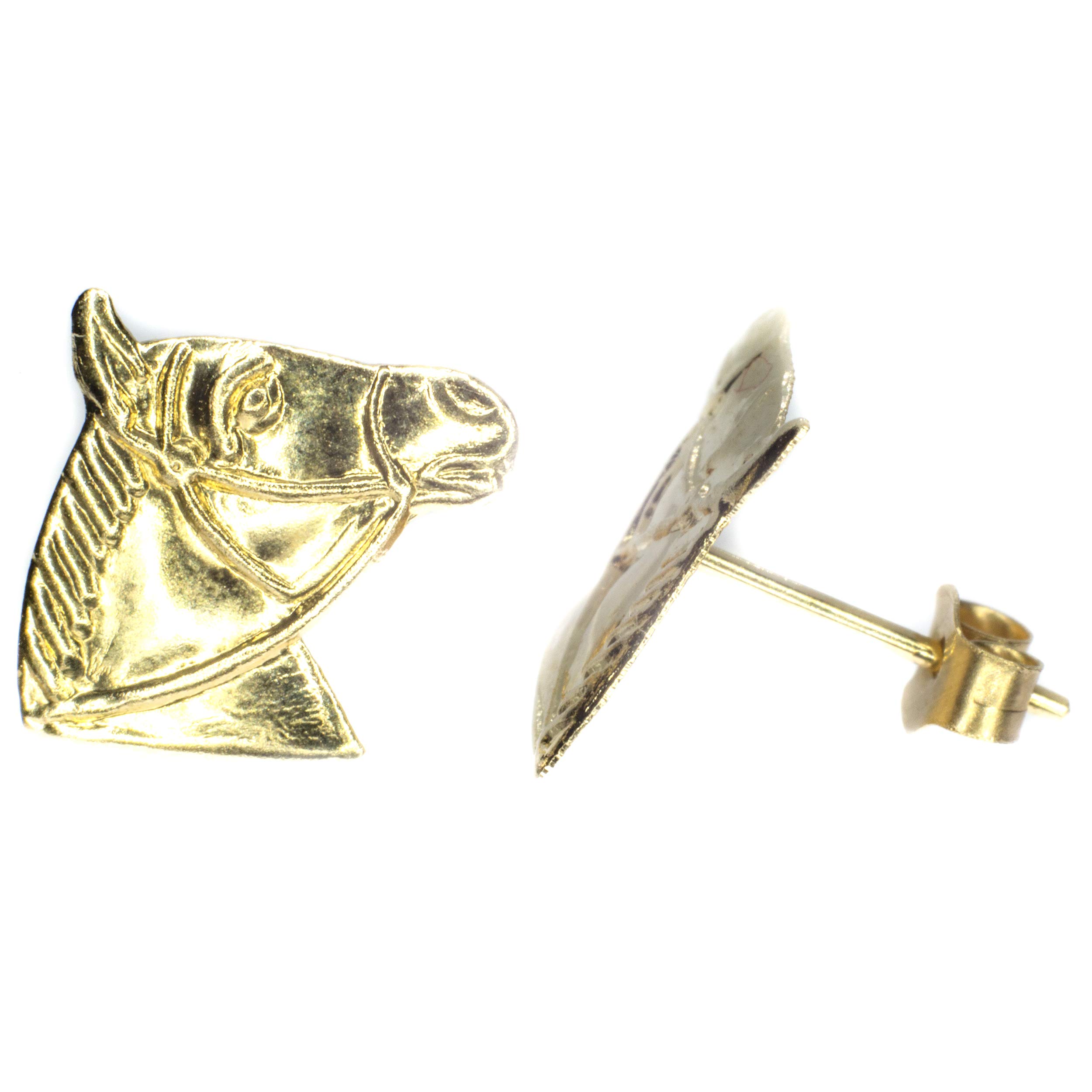 Pendiente de botón de cabeza de caballo - auténtica 9ct dorado
