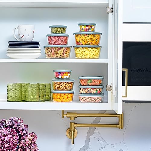 Miniatura 7 de Juego de 24 recipientes de vidrio para almacenamiento de alimentos y cuencos con tapas herméticas, a prueba de fugas, sin BPA, herméticas,