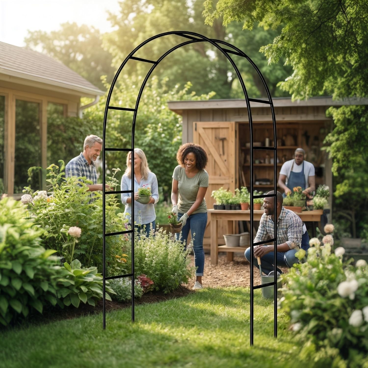 Thickened Circular Tube Garden Entrance Arch – 94.5"H x 55"W Arbor, Weather-Resistant 16mm Metal Tubes & 0.4mm Thickened Wall Construction, Black Powder-Coated Iron Trellis, Easy Installation