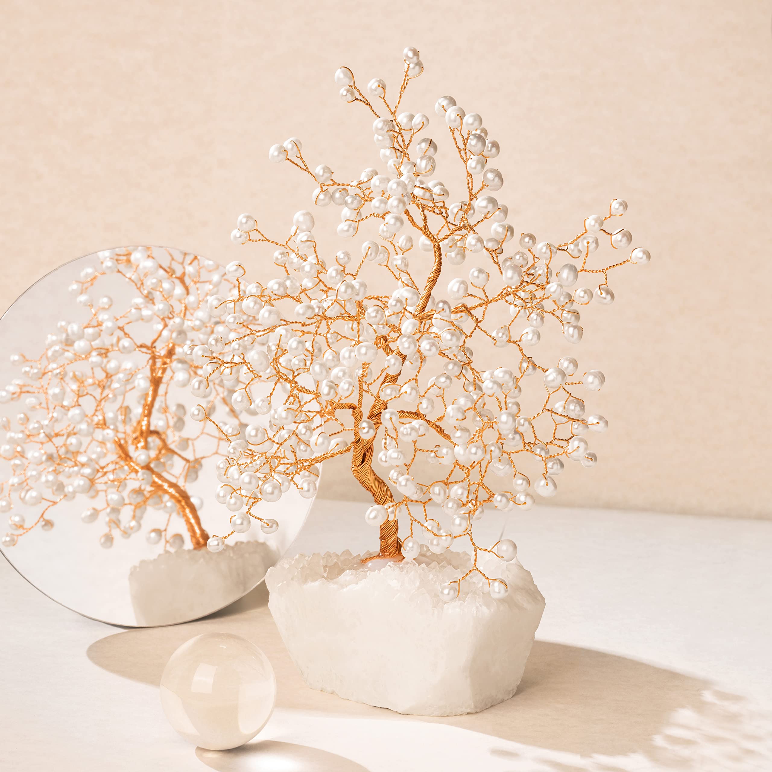 KARMA AND LUCK Arbre De Vie Feng Shui En Onyx - Base Cristal Blanc Fait Main Bali Taille M 20cm