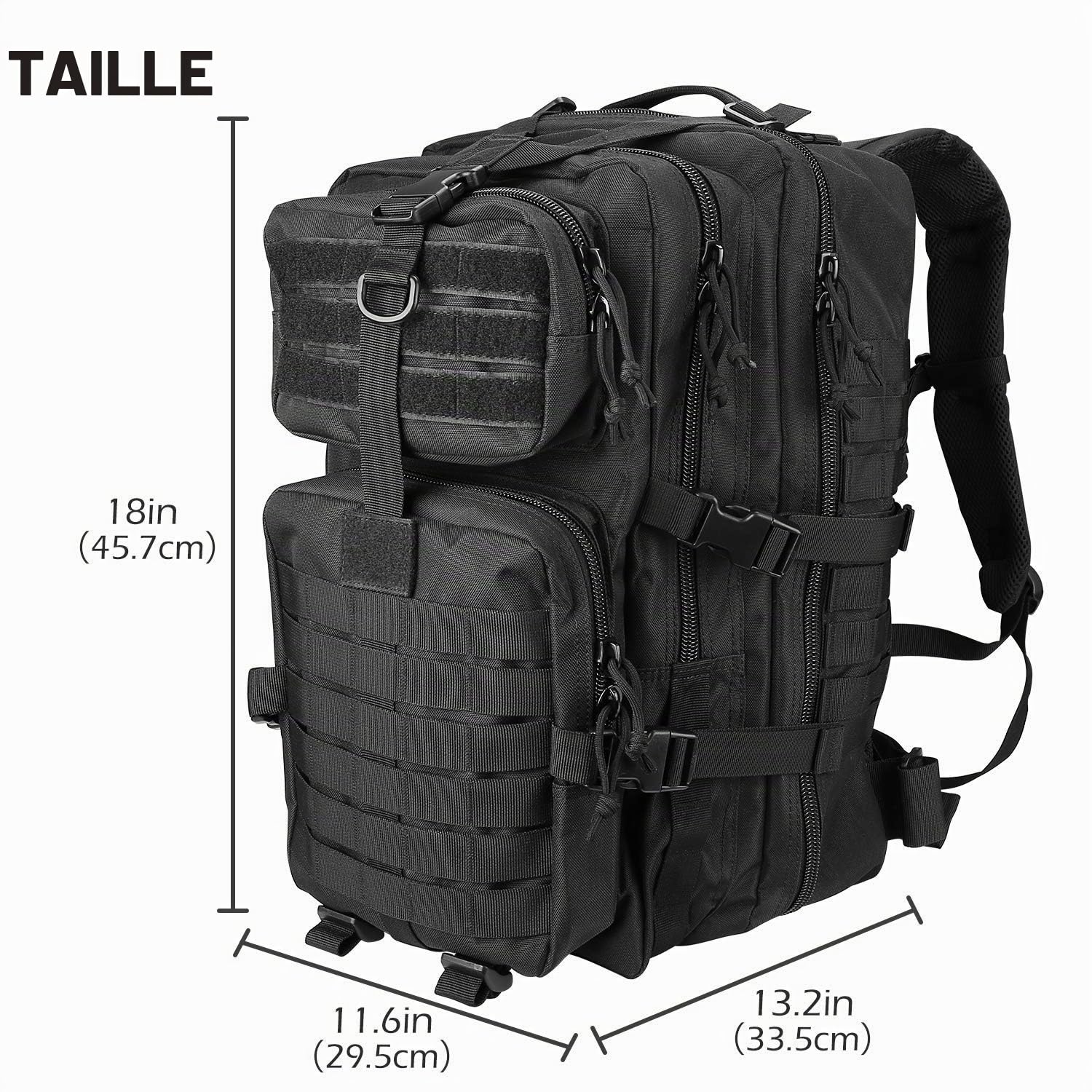 ProCase Sac à Dos Style Militaire, 42L Grand Volume Sac à Dos Multifonction, pour École/Trekking/Randonnée/Camping/Voyage/Pêche/Escalade/Alpinisme/Alpinisme ou Utilisation Quotidienne-Noir