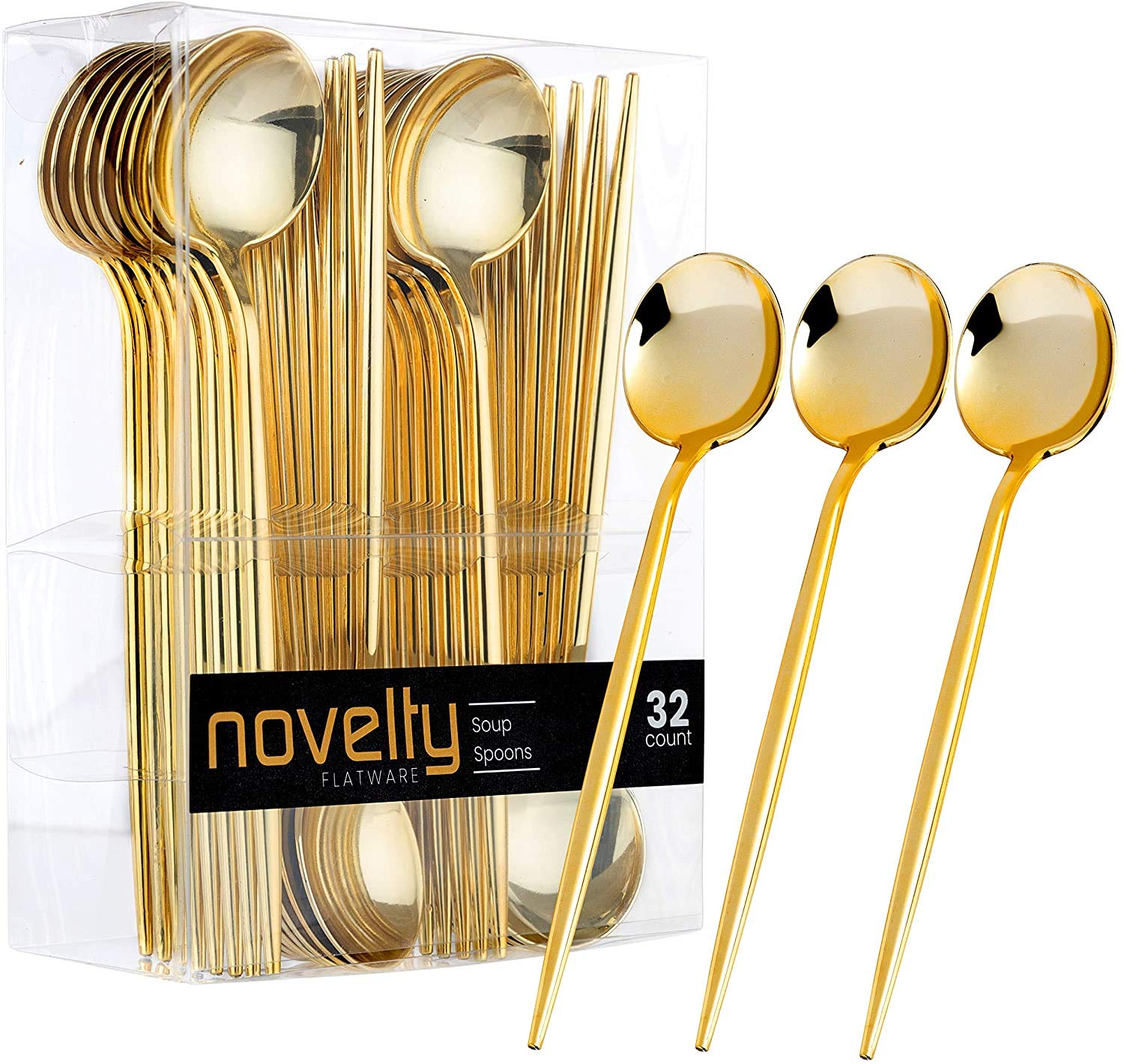 Elegant Novelty Gold Soup Plastic Spoons (32)