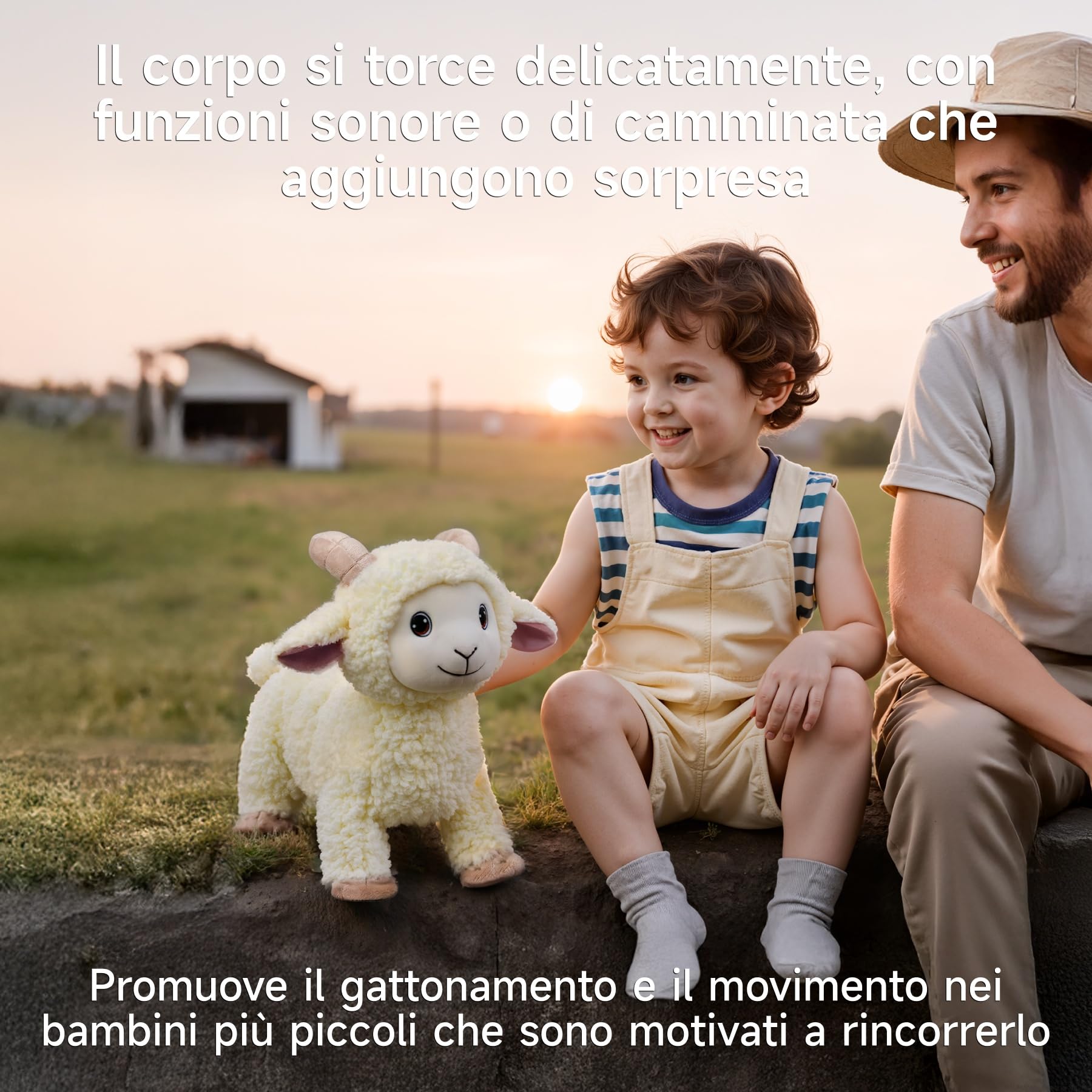 Pecora di Peluche che Cammina, Peluche Agnello con Telecomando Guinzaglio, Giocattolo di Peluche Elettronico Interattivo che Cammina, Canta, Bela e Scodinzola, Beee Realistico