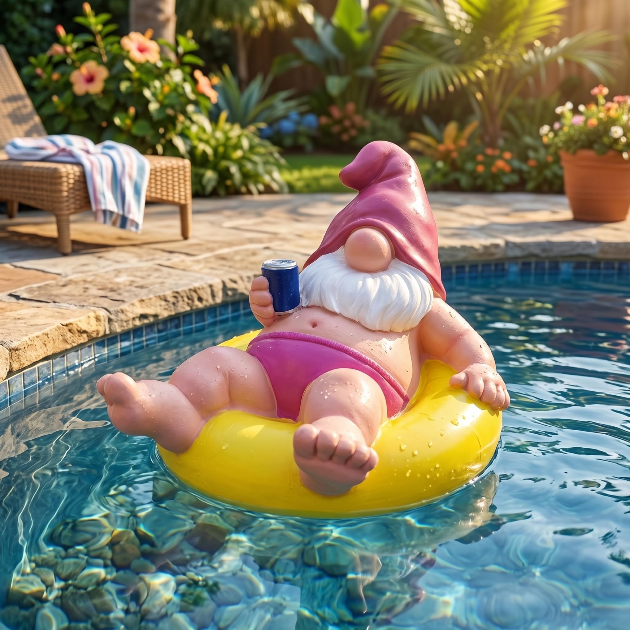 Statues, Nains de Jardin drôles, décoration de Jardin Nain Flottant, Figurine Nain d'été en résine imperméable pour Piscine, étang et Patio, Jaune