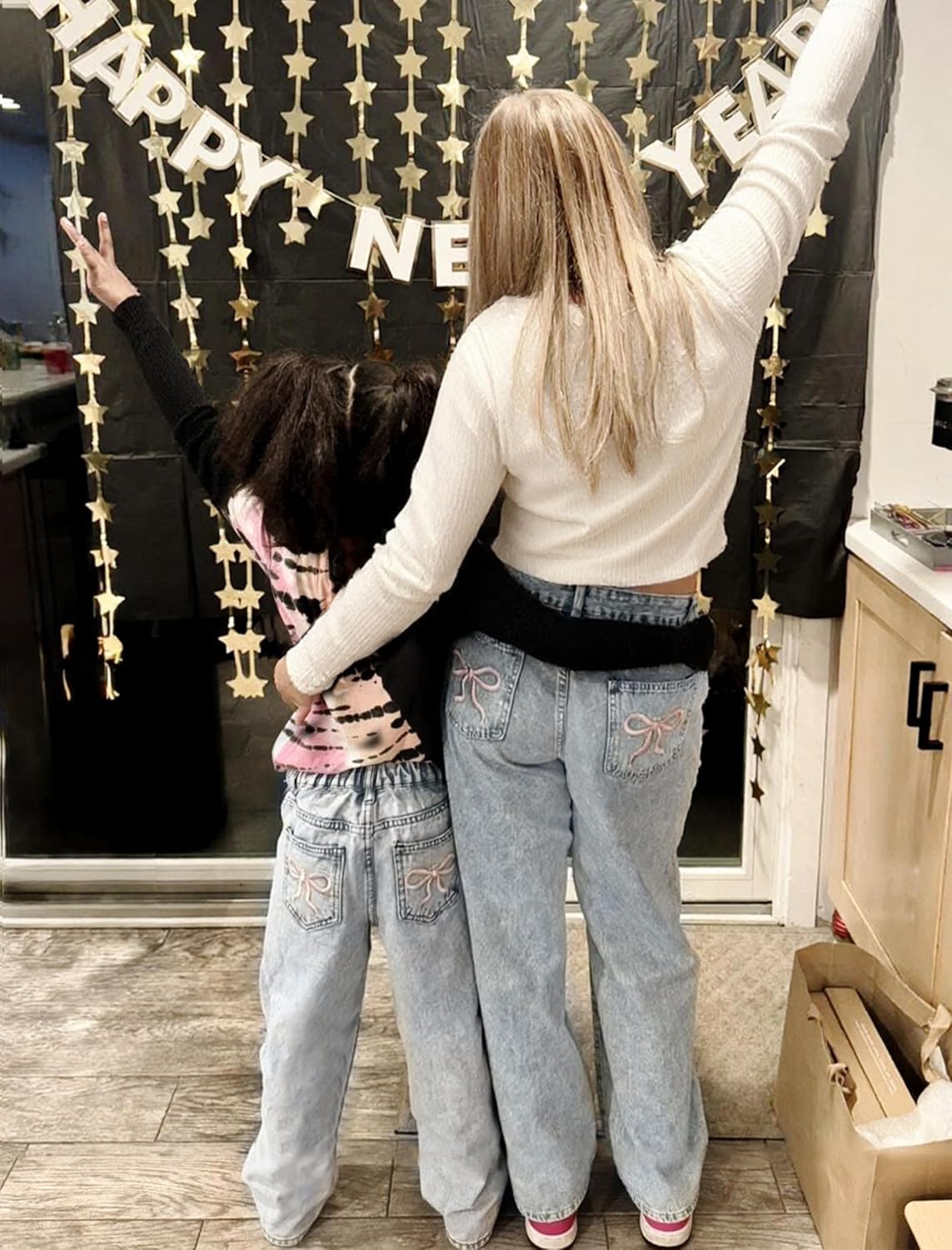 Girls Wide Leg Jeans Baggy Bow Embroidery High Elastic Waist Denim Pants Cute Y2K Trendy Tween Streetwear 8-16Y - Image 6