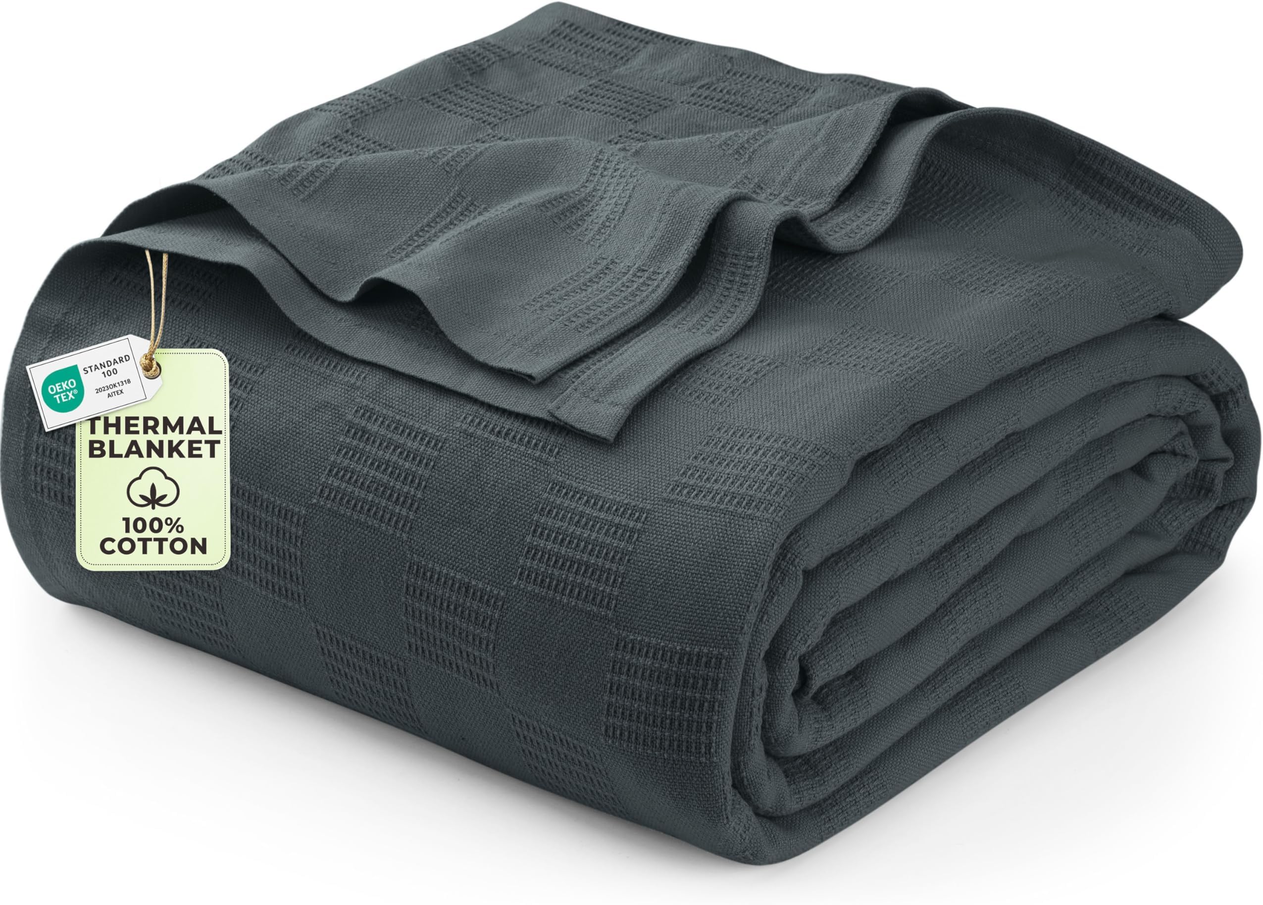 Utopia Bedding 100% Cotton Thermal Blanket Smoke Gray Queen Size Soft, Lightweight, Breathable, Cozy Spring and Summer Blankets for Bed, Home Room Decor Gifts for Women and Men (90x90 Inches)