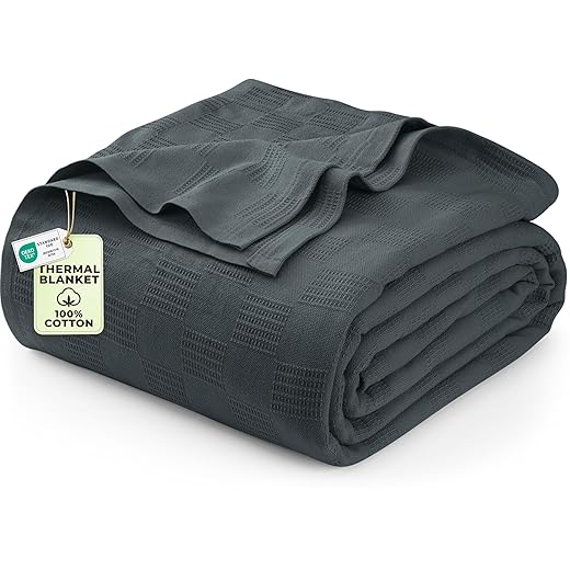 Utopia Bedding 100% Cotton Blanket (Full Size - 90x84 Inches) 350GSM Lightweight Thermal Blanket, Soft Breathable Blanket for All Seasons (Smoke Gray)