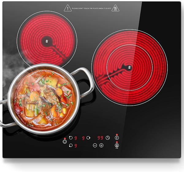Plaque Vitrocéramique 3 feux, Plaque de cuisson Electrique Encastrable, 5400W, 9 Niveaux, Commande Tactile, Fonction de Minuterie,Indication de Chaleur Résiduelle, Pour Toutes Les Casseroles - 1