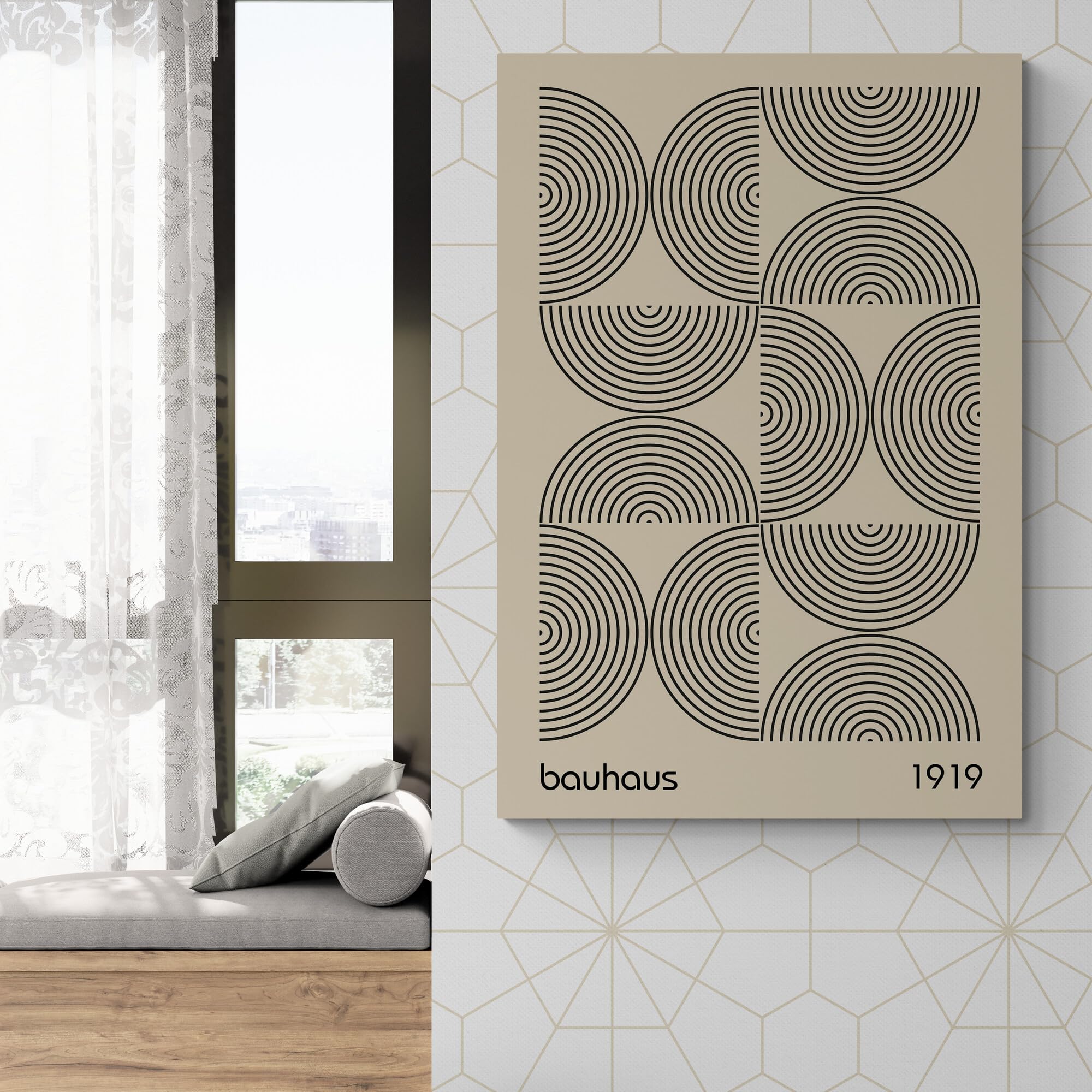 Bauhaus Wanddekor abstrakte Wandkunst Moderne Drucke Set mit 3 Drucken eingewickelte, gerahmte Leinwandbilder verschiedene Größen (A1 81 cm x 61 cm)