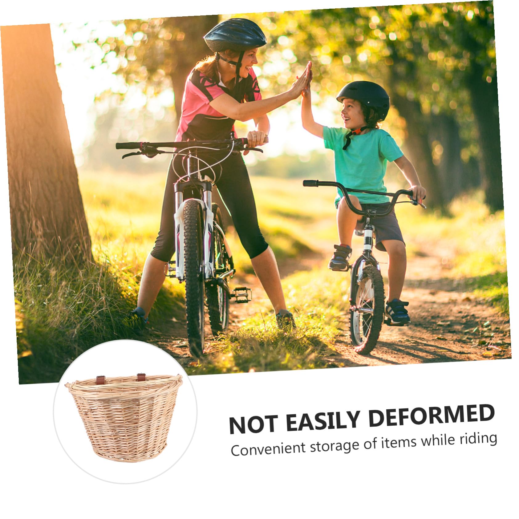 Gatuida Cesta de Mimbre para Bicicleta con Asa Color Caqui Cesta Delantera de Ratán Superficie Lisa y Cómoda Color Aleatorio para Almacenamiento y Ciclismo al Aire Libre
