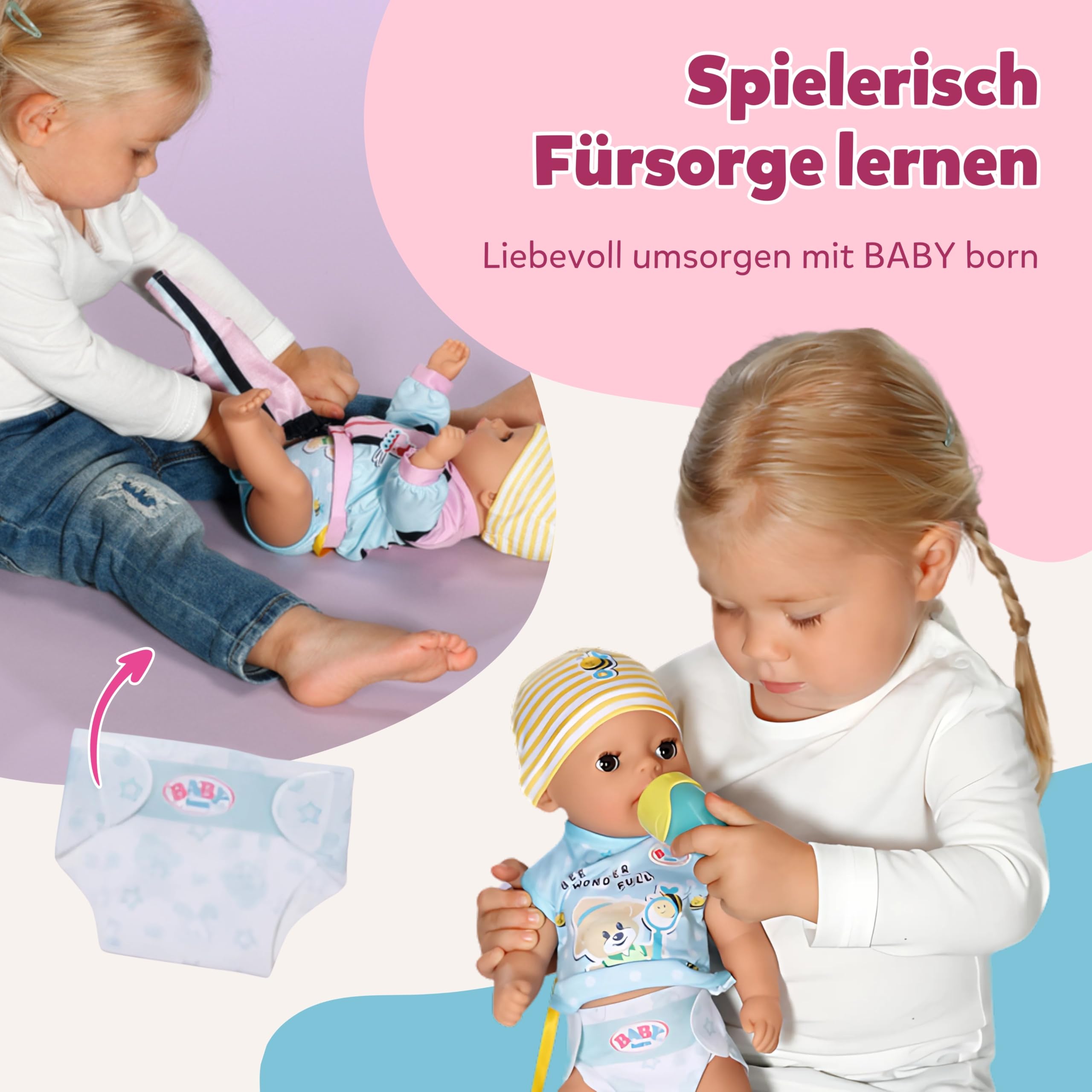 BABY Born Lukas (Little Baby Boy) - 36 cm große Babypuppe - 7 Funktionen inkl. Accessoires & Strampler - Funktioniert komplett ohne Batterien - Geeignet für Kleinkinder ab 1 Jahr