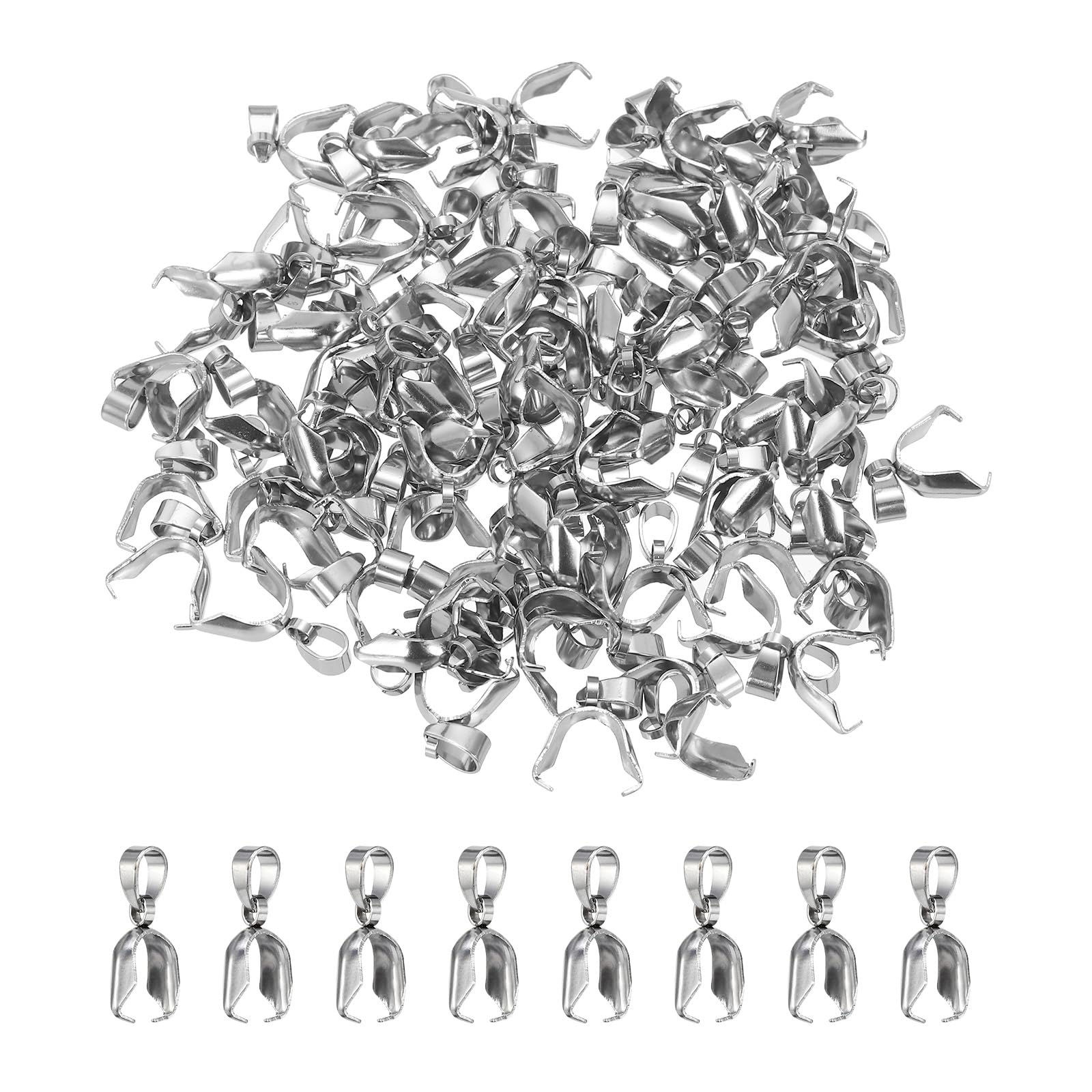 sourcing map 100 Pcs Stainless Steel Pinch Clip, 18mm Pinch Bails Clasp Dangle Pendant Slider Connectors for Jewelry Making Necklace Earring Bracelet, Silver