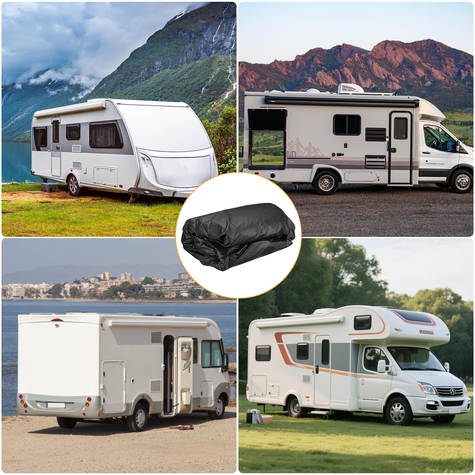 Wohnwagen Abdeckung, 210d Oxford Gewebe Wohnwagenplane, wasserdichte, Wind- und SchneegeschüTzte Wohnwagen SchutzhüLle, Uv Protector Abdeckplane mit Festband für Verschiedener Wohnmobile (8.5x3m)