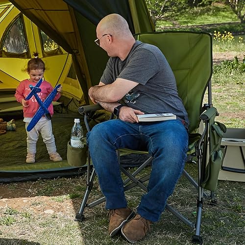 Miniatura 6 de TIMBER RIDGE Silla de camping plegable de gran tamaño, respaldo alto, resistente para adultos, soporta hasta 500 libras con soporte para tazas,