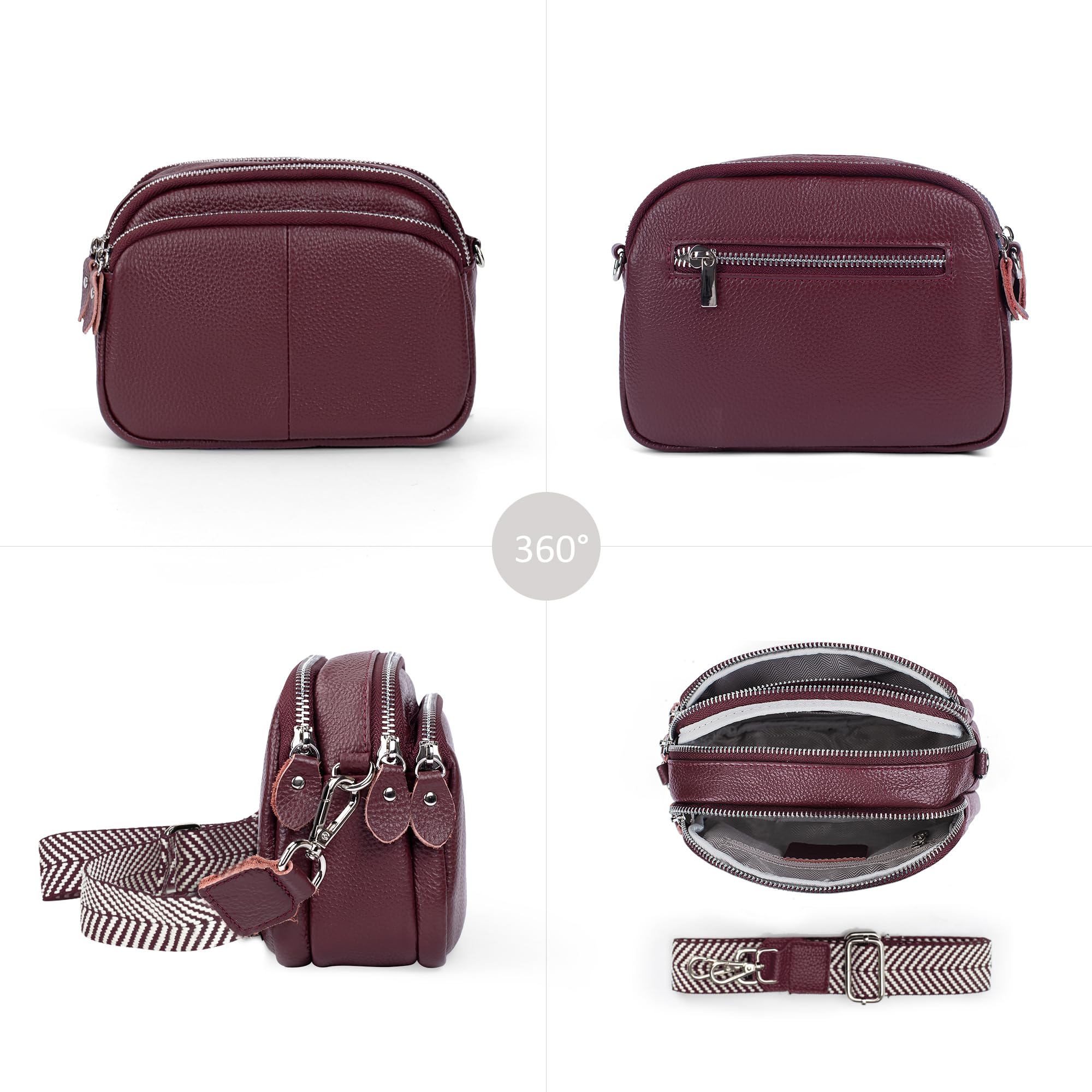 befen Crossbody Bag Damen Echtes Leder Umhängetasche Klein Damen Handytasche zum Umhängen, Moderne Handtasche Taschen mit Breitem Schultergurt für Arbeiten Einkaufen Reisen
