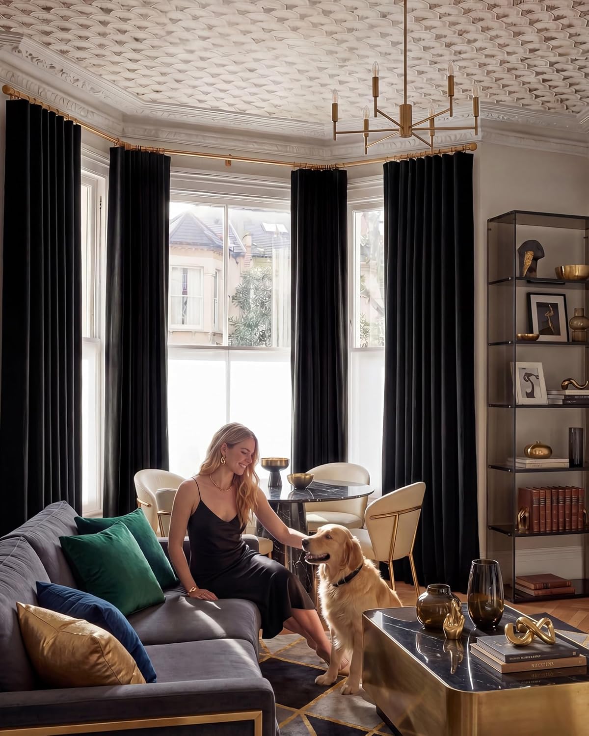 NICETOWN Velvet Black Out Curtains 96 inch Length, Rod Pocket & Back Tab Blackout Window Treatments Thermal Drapes Sound Reducing for Bedroom, W52 x L96