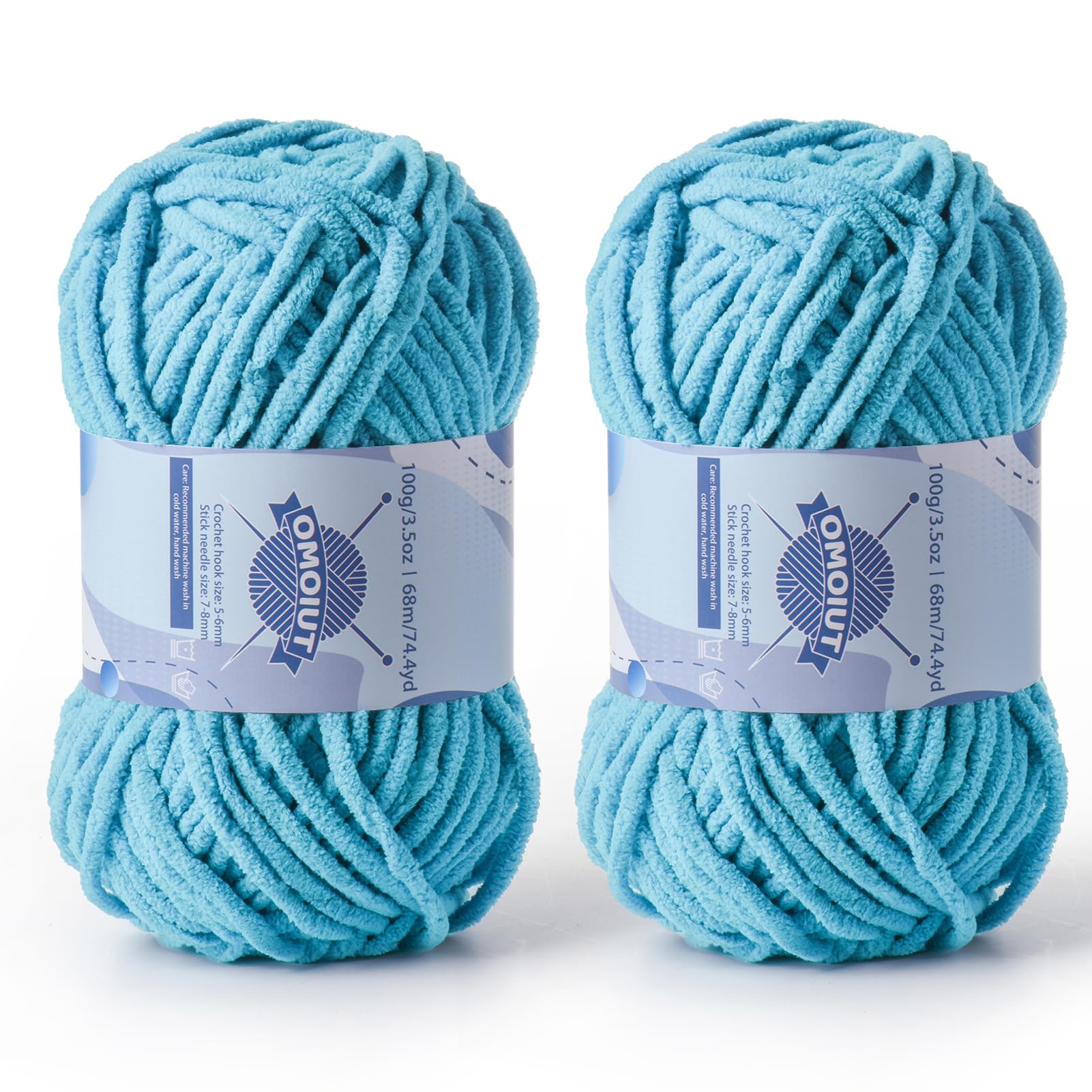 2 Pack Chunky Chenille Yarn for Crocheting, Baby Yarn for Crocheting Soft Blankets, Bulky Yarns for Crochet Amigurumi, 200g (148.7yds) Fluffy Velvet Yarns for Hand Knitting (2 Blue)