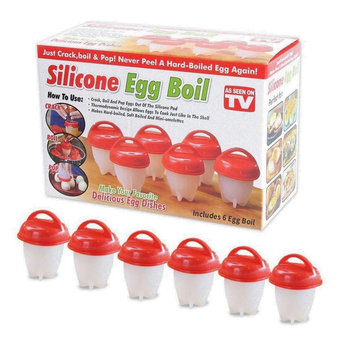 Whitecloud TRANSFORMING HOMES® 6 Pack Egg Cooker,Hard & Soft Maker,Egg Cups,No Shell,BPA Free,Non Stick Silicone,Boiled (453)