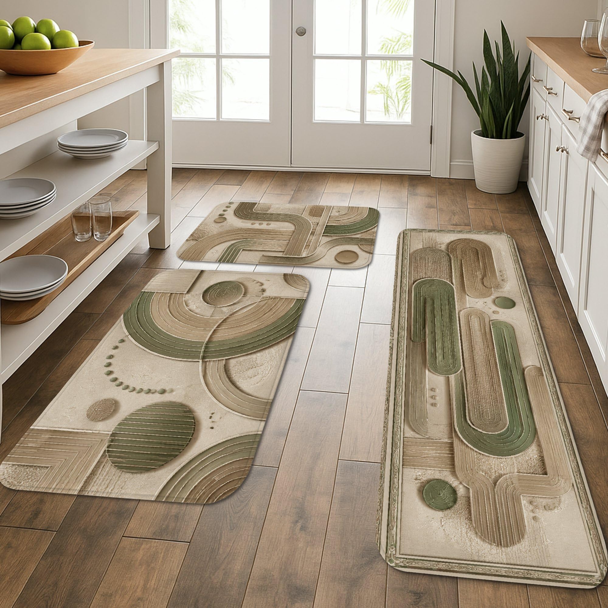 Tapis de cuisine pour évier buanderie et salle de bain lot de 3 beige