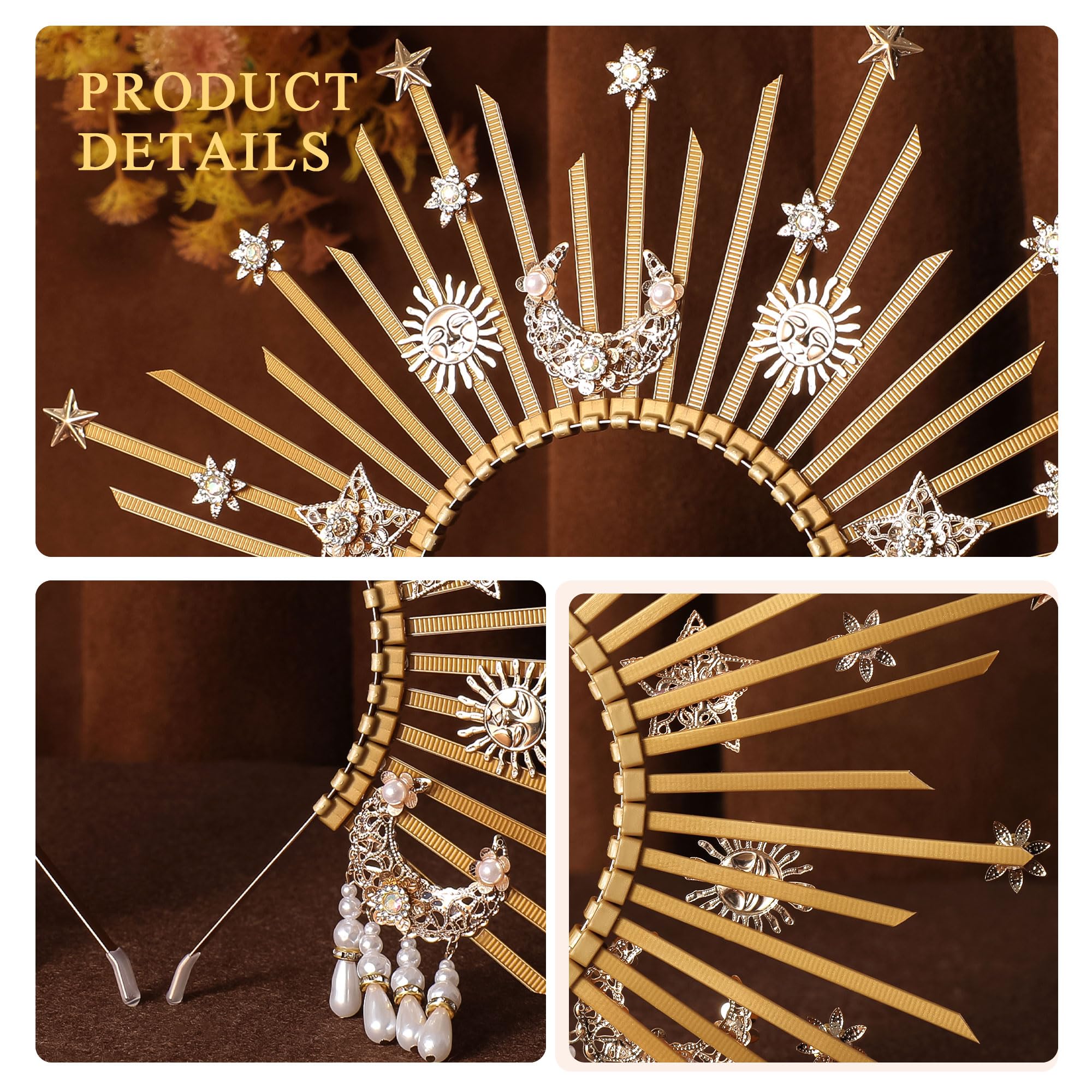 Sun Goddess Halo - Corona aureola con stella e luna per donne, accessorio per cosplay e rinascimentale