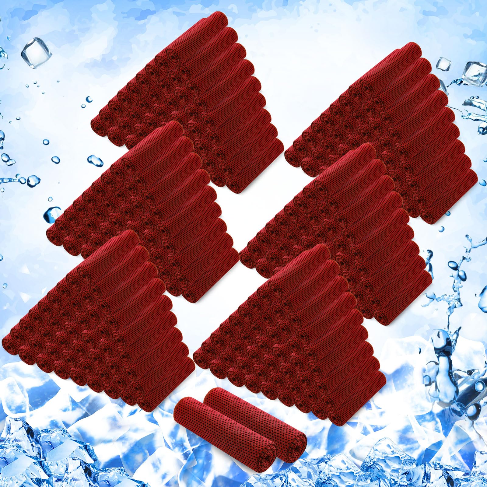 Confezione da 300 Asciugamani rinfrescanti,Grandi,Traspiranti,per Sport e Clima Caldo,Ideali per rinfrescare Il Collo,Perfetti per allenamenti in Palestra e Come Regalo per la Squadra (Rosso).