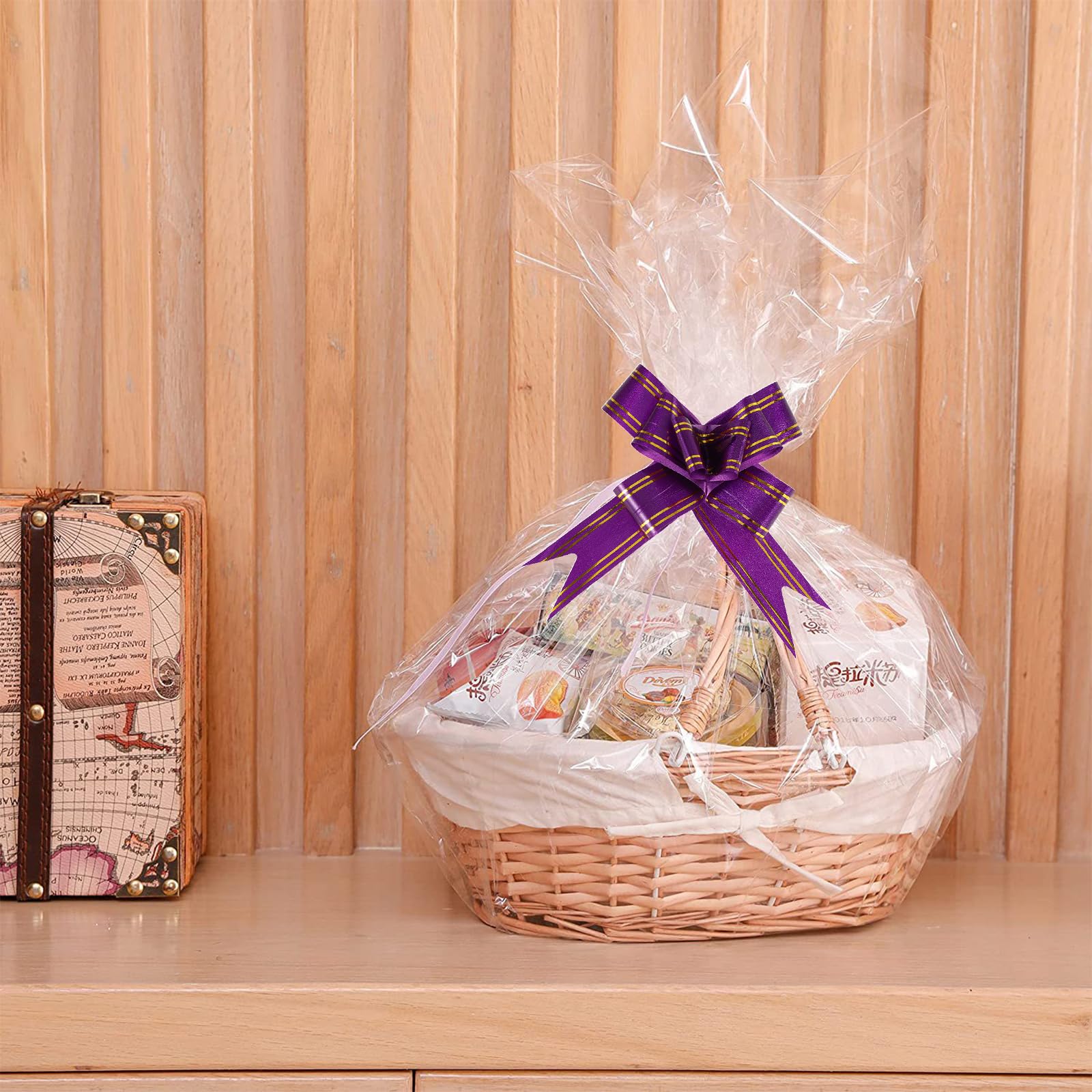 Film Cadeau Transparent Cellophane 50x70 Cm - Lot De 10 Avec Attaches - Pour Emballage, Paniers, Fleurs, Artisanat