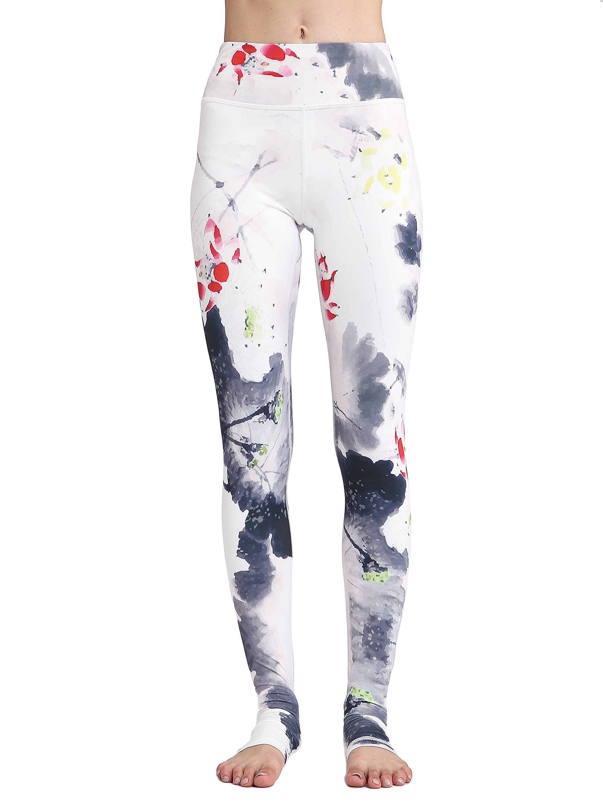 FLYILY Donna Leggings Sportivi Elastico Stampa Floreale Pantalone da corsa da donna Leggings a vita alta Pantaloni da yoga lunghi elasticizzati