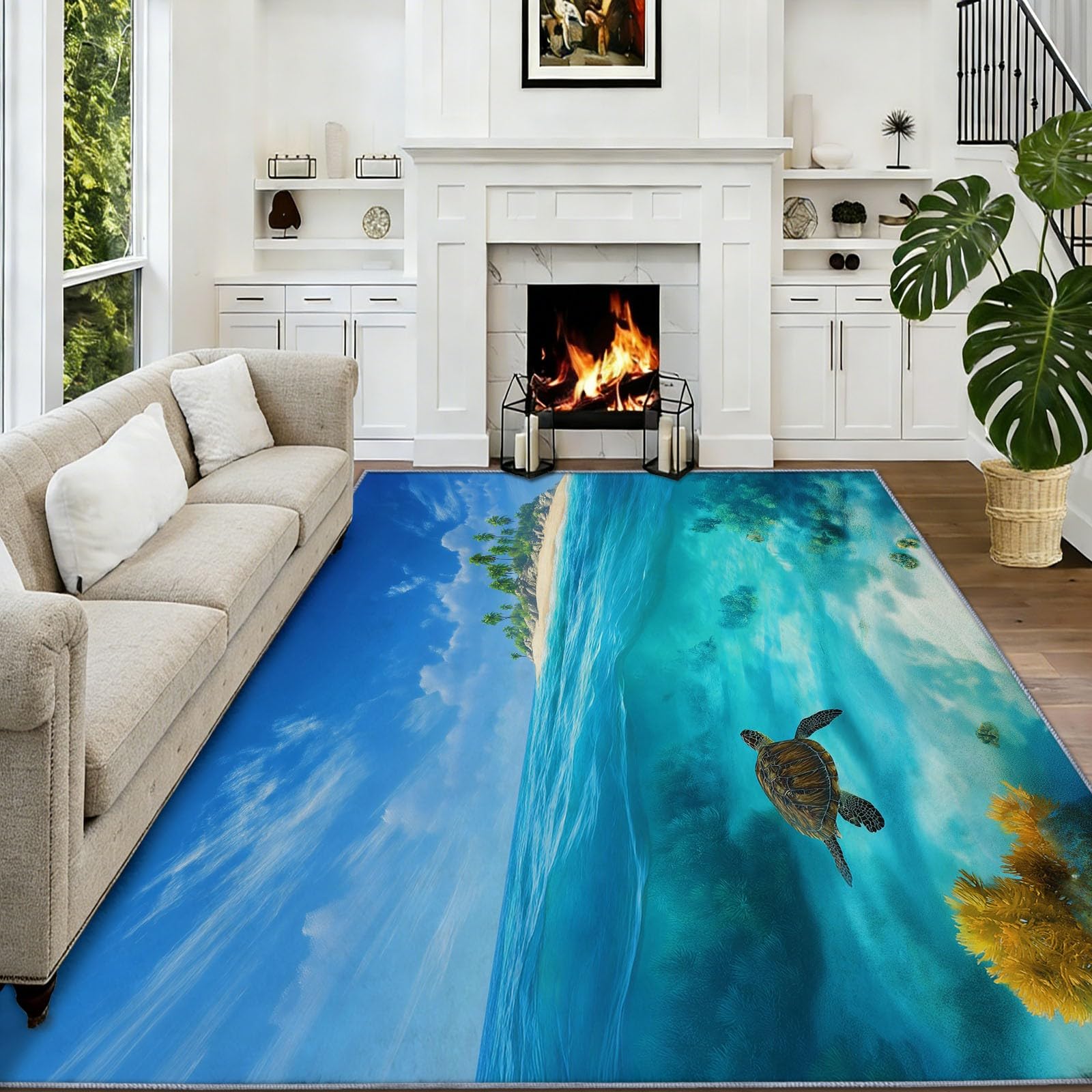Area Rugs - Alfombra de 100 x 160 cm, diseño de tortugas marinas tropicales, arrecife de coral, lavable, antideslizante, alfombra antideslizante para dormitorio, sala de estar, alfombra de suelo de