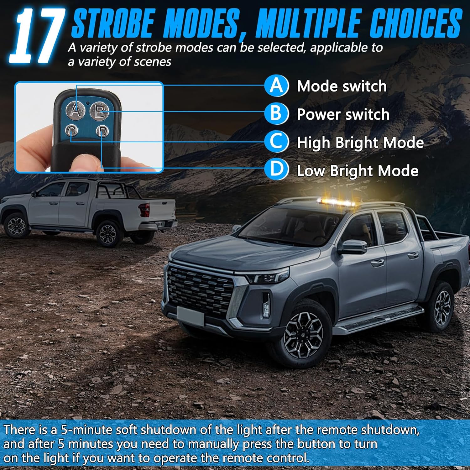 48LED Magnetic Strobe Light, Remote Control Wireless Rechargeable, 17 Modes Roof Top Beacon Light, Security Lights for Cars, Pickup Trucks, Engineering Vehicles and Snow Plows (Amber)