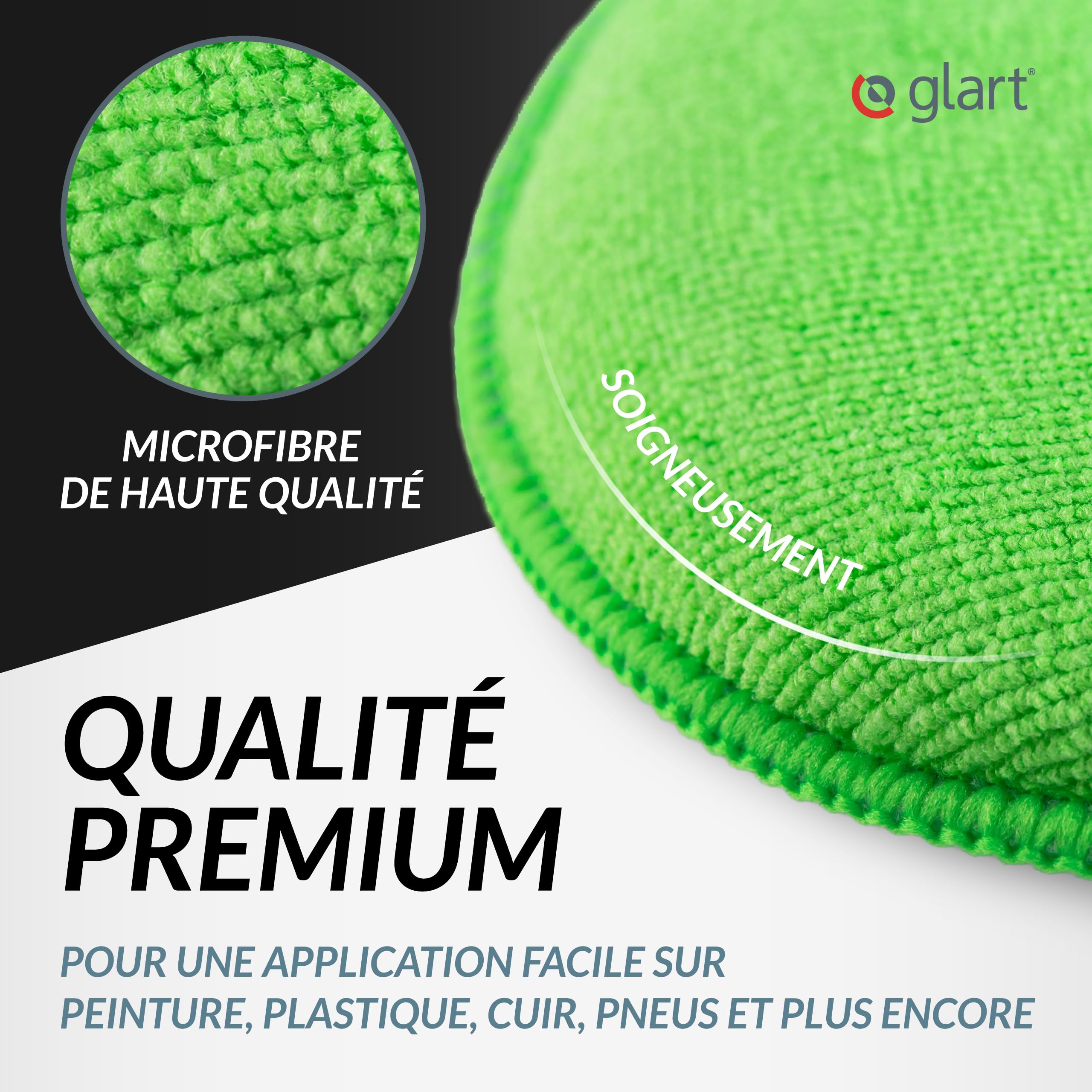 Glart 43PP Set pads polissage microfibre – 3 pièces 130×25 mm – pour polish, cire, nettoyant laque, scellant – application manuelle entretien auto intérieur/extérieur – lavable et réutilisable - 3