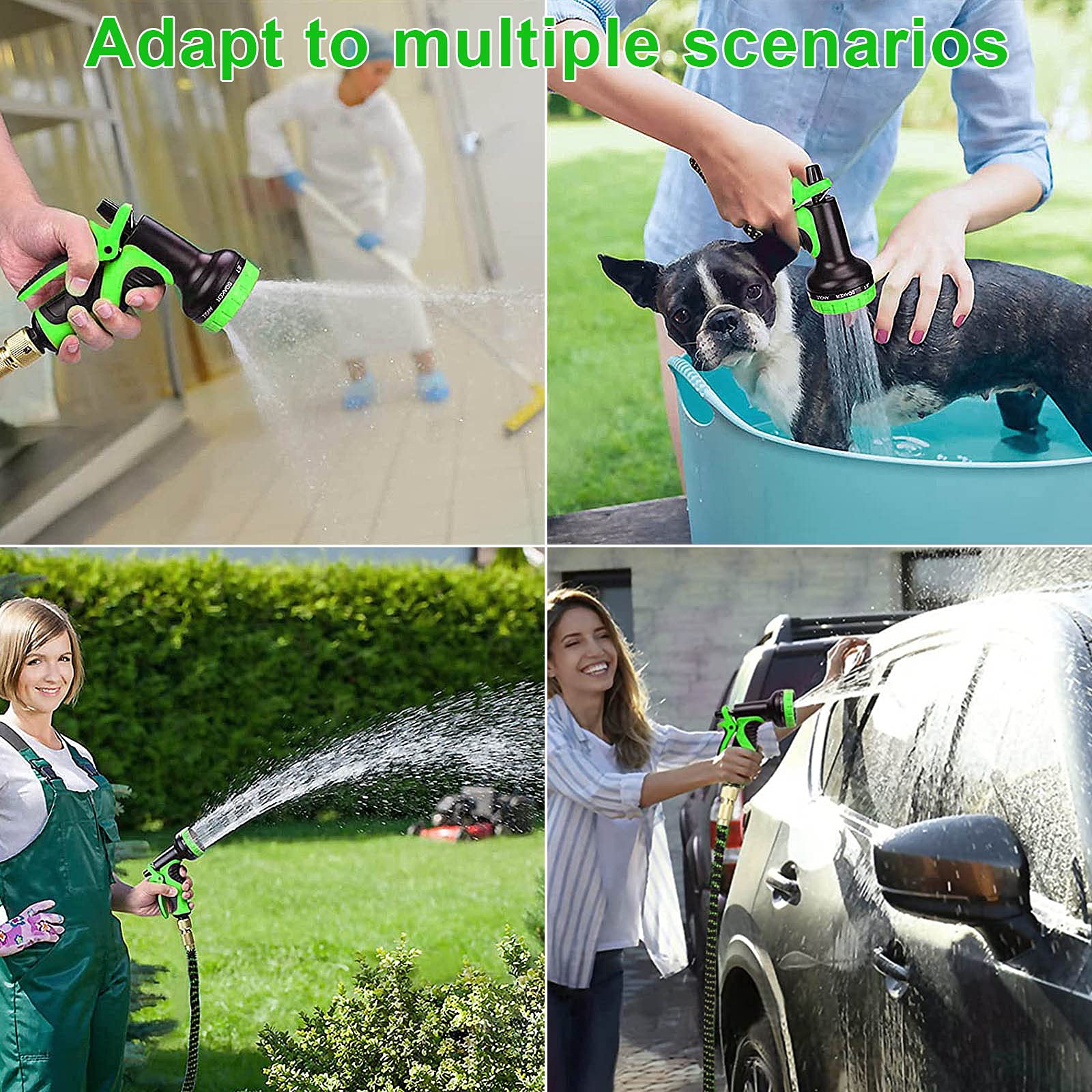 Tubo Da Giardino Estensibile Da 2.5 a 7.5 Metri Raccordi In Ottone Massiccio Tubo Flessibile Per Acqua Valvola Di Arresto E Ugello Multifuzione 8 Funzioni Autolavaggio Esterno Giardino (2.5/7.5 M
