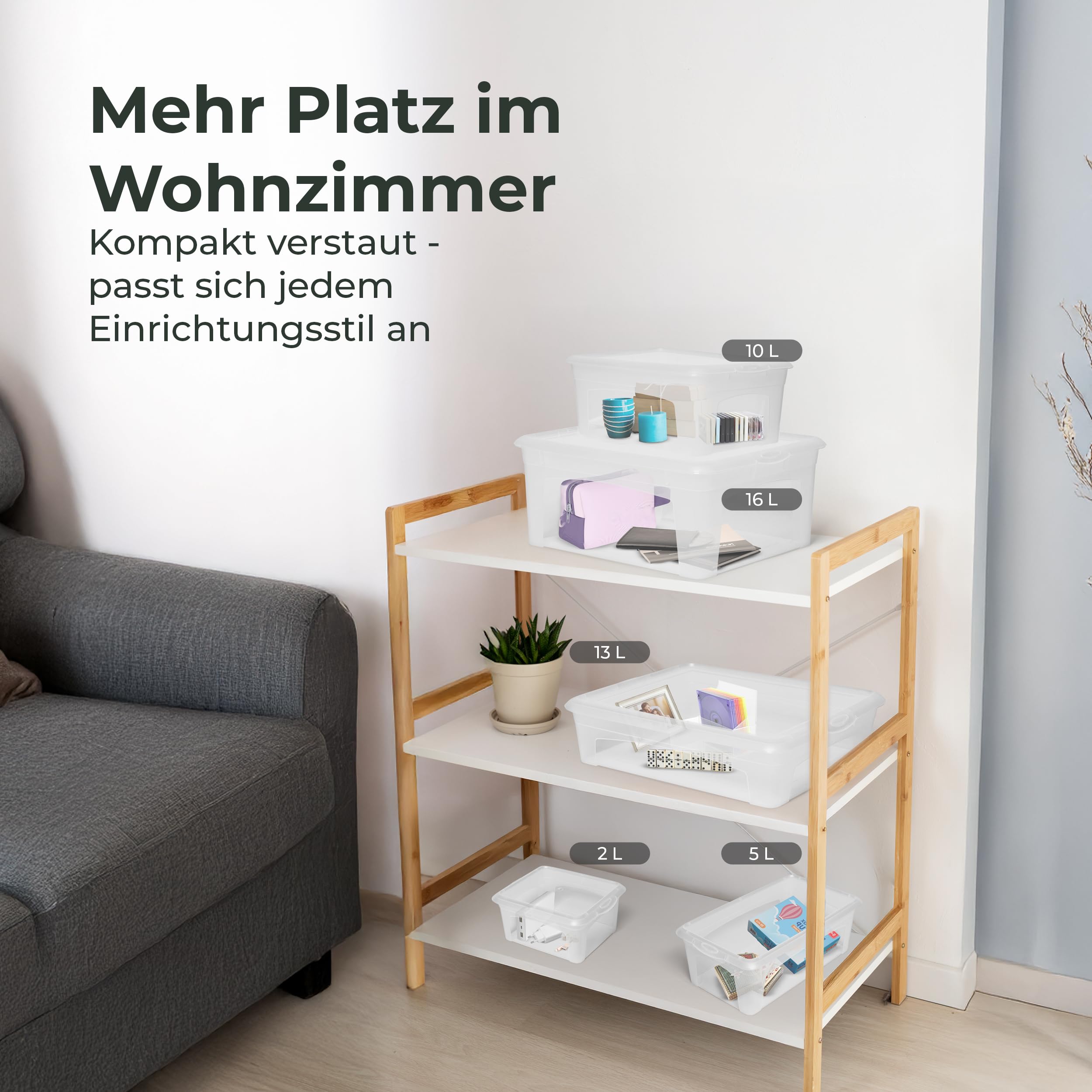 Novaliv 16x Aufbewahrungsboxen mit Deckel 16L transparente Boxen stapelbare Nestbar Storage boxes mit Clipverschluss Kunststoff BPA-frei 41x34x17 cm