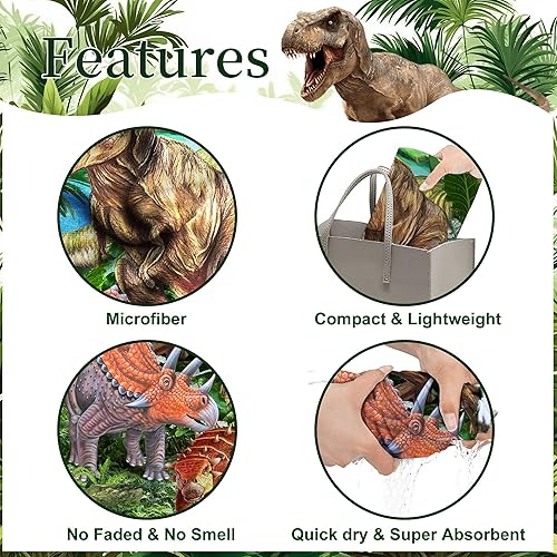 Miniatura 3 de Toalla de playa de dinosaurio, toalla de dinosaurio para niños, toallas de playa de microfibra T-Rex Forest para niños pequeños, 30 x 60 pulgadas,