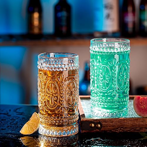 Miniatura 4 de Vasos para beber vintage, 6 vasos románticos de vidrio, vasos altos de 15 onzas, tazas de mojito, vaso de cóctel, vasos altos de vidrio de agua,