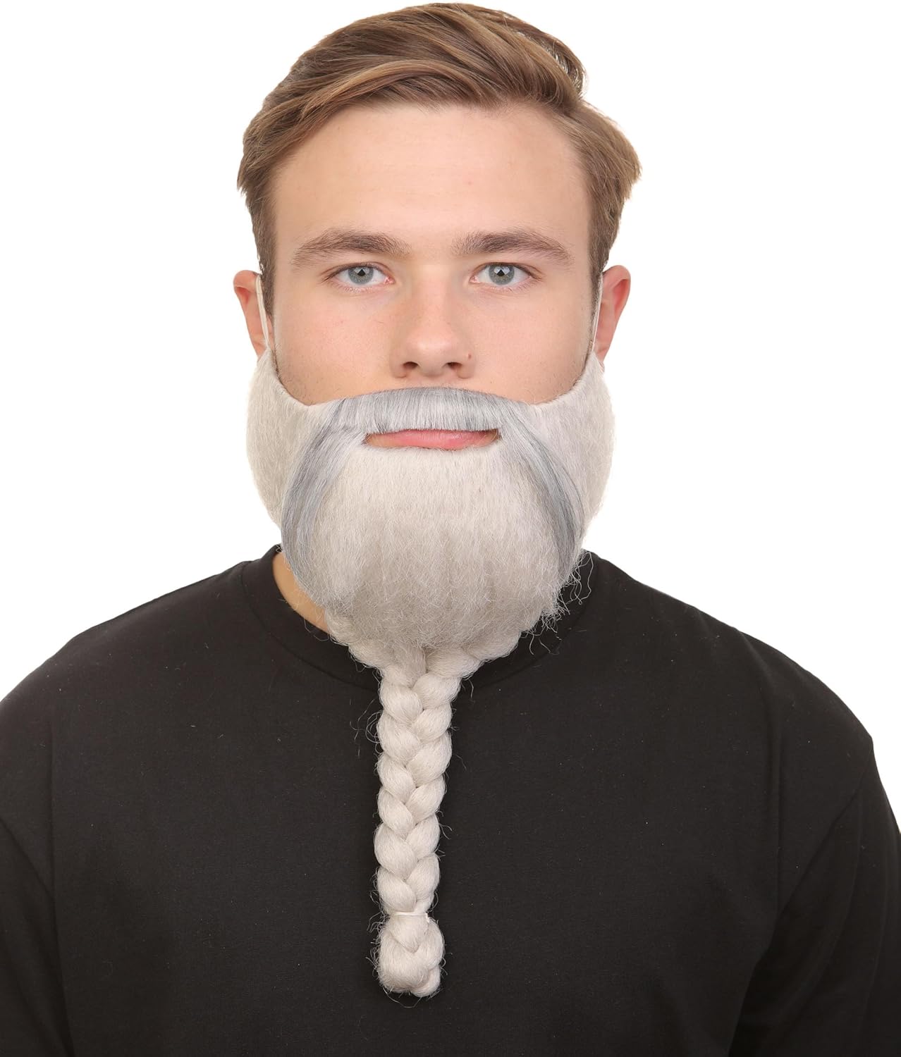 HPO Adult Men's Braided Vikings Beard and Mustache | Silver Color | Novelty False Facial Hair | Costume Accessory for Adults