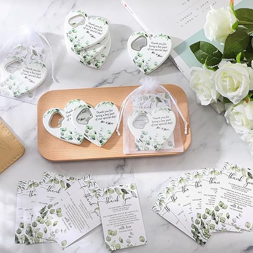 Miniatura 4 de Uiifan 50 juegos de regalos de agradecimiento para boda, abrebotellas, imán para nevera, tarjeta de agradecimiento y bolsa de organza, regalo de