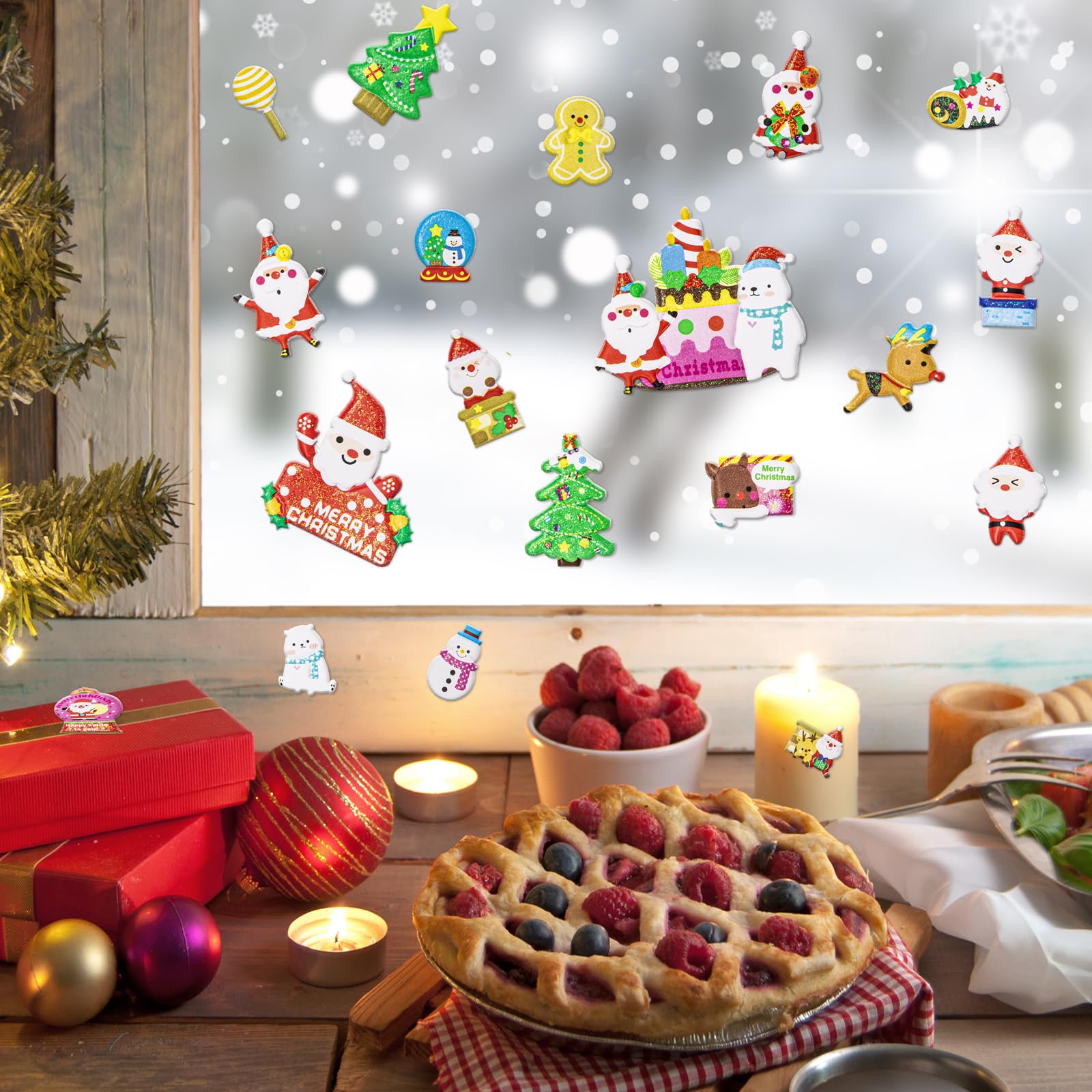 12 Feuilles Autocollantes Noël 3D Gommettes Noël Enfant 3D