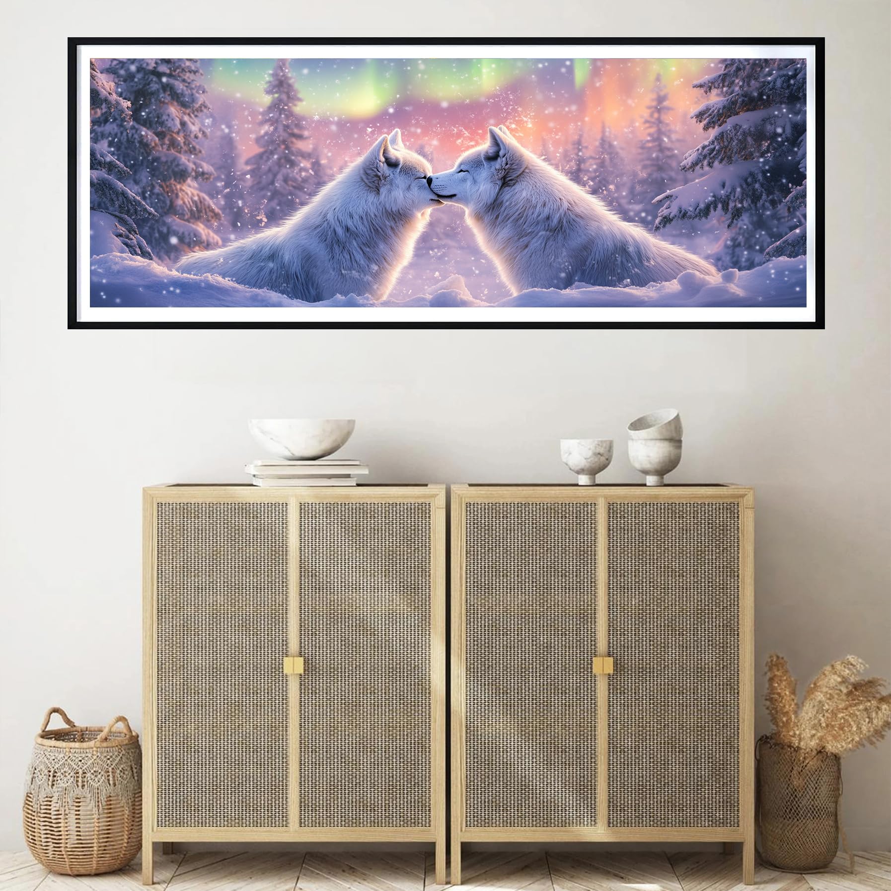 Ginfonr Large Diamond Painting Adulte, Loups Peinture Diamant Adulte Pour Décoration Murale Maison, Animal 5d DIY Ronde Diamond Diamond Art Kit Pour Les Décorations Murales 30x80 Cm