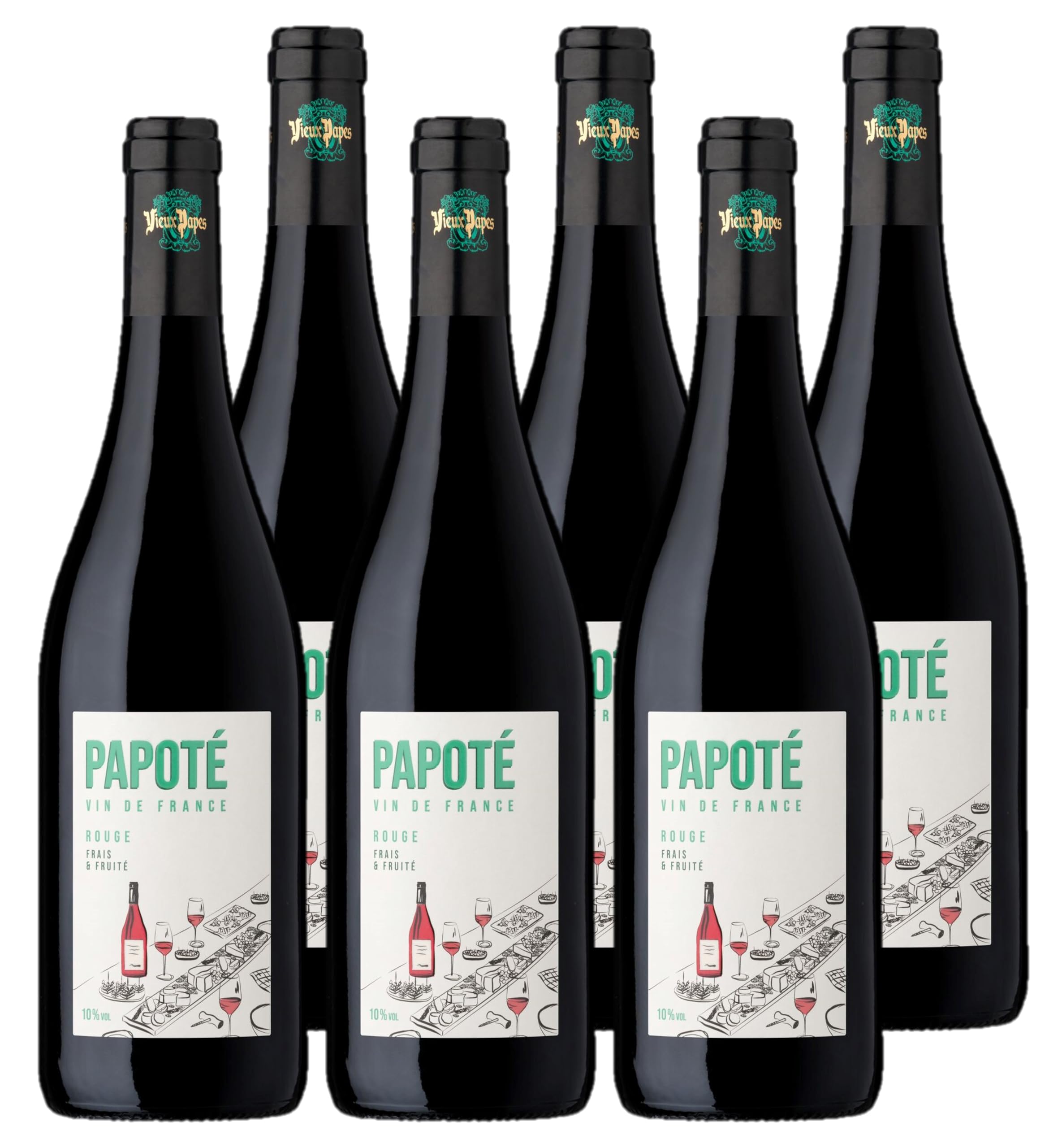 PAPOTÉ - Vin Rouge - Vin de France à 10% vol - Lot de 6 bouteilles x 75 cl