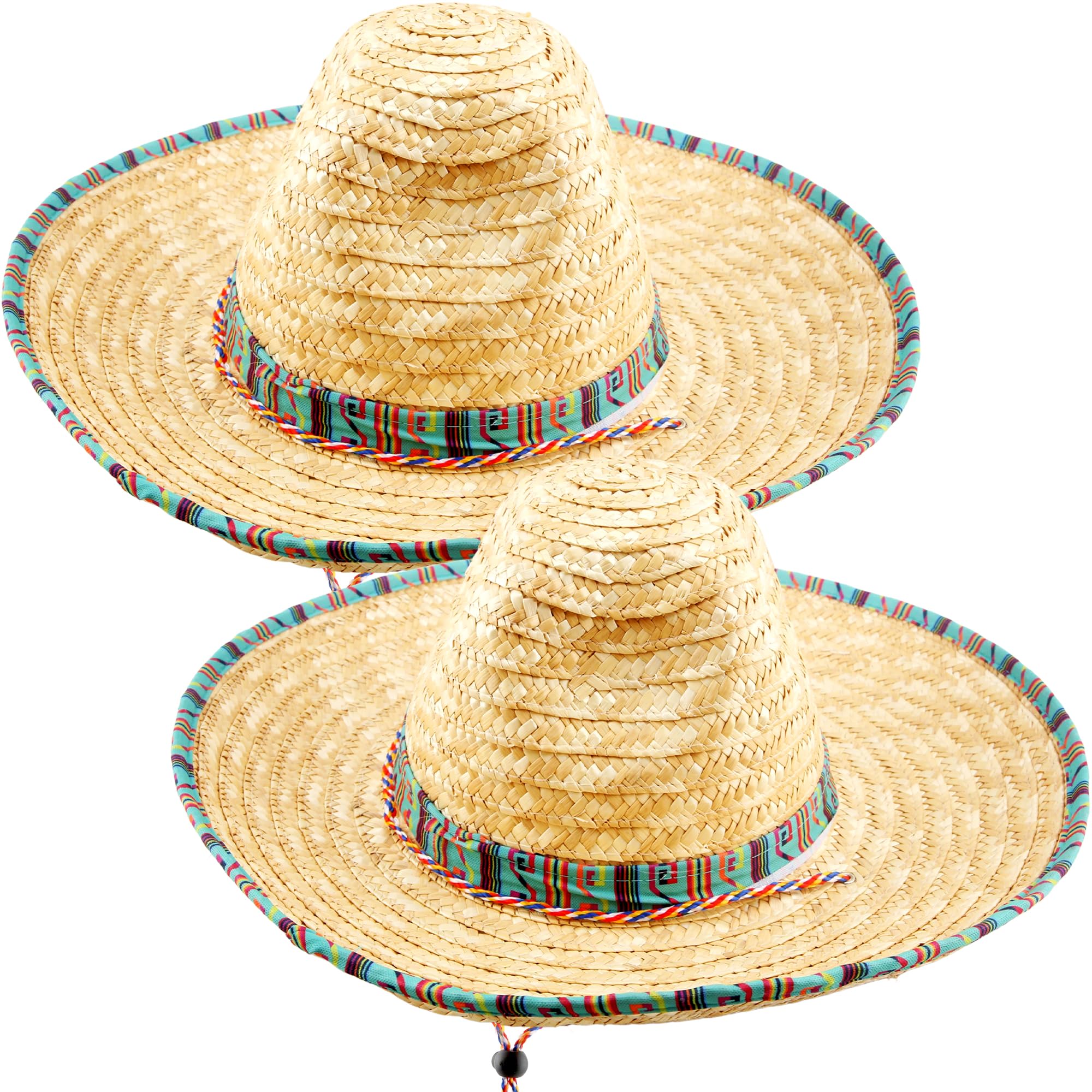 2 Pack Giant Mexican Sombrero Hat Cinco de Mayo Fiesta Straw Hat for Mexican Party Decor Favors Luau Event Photo Props (Color Style 2)