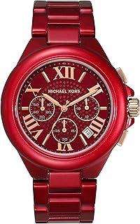 Camille Stainless Steel Multifunction Watch with Glitz Accents, Red, One Size, MK7304 - Camille Chronograph Stainless Steel Watch